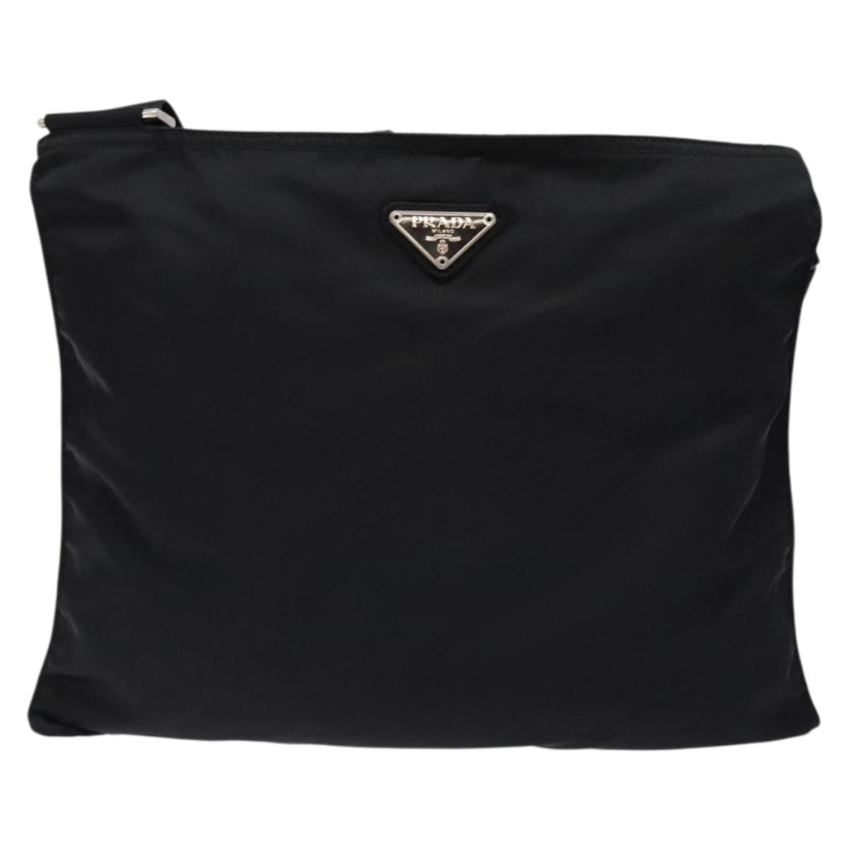 PRADA Shoulder Bag Nylon Black Silver Auth 137512