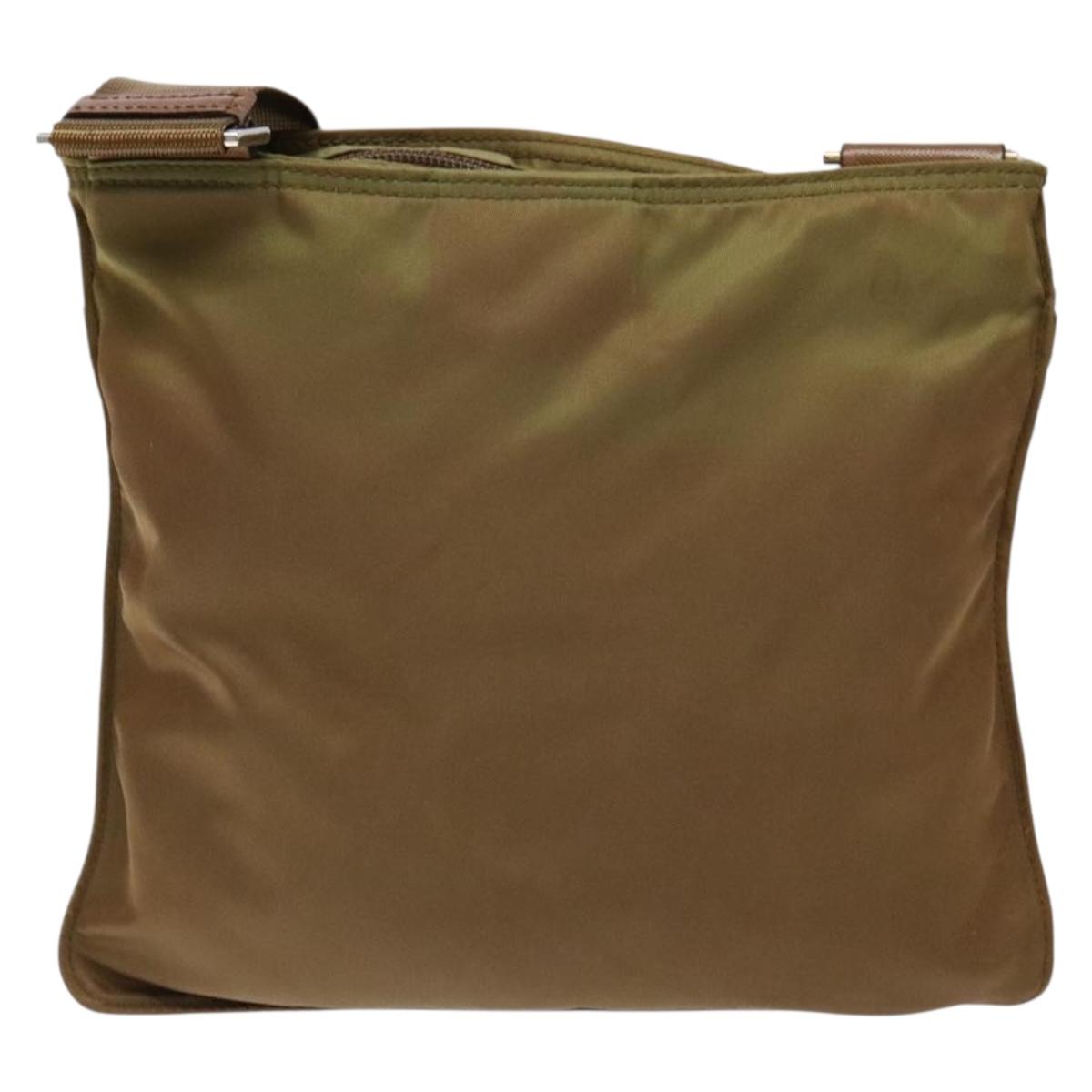 PRADA Shoulder Bag Nylon Brown Silver Auth 137514