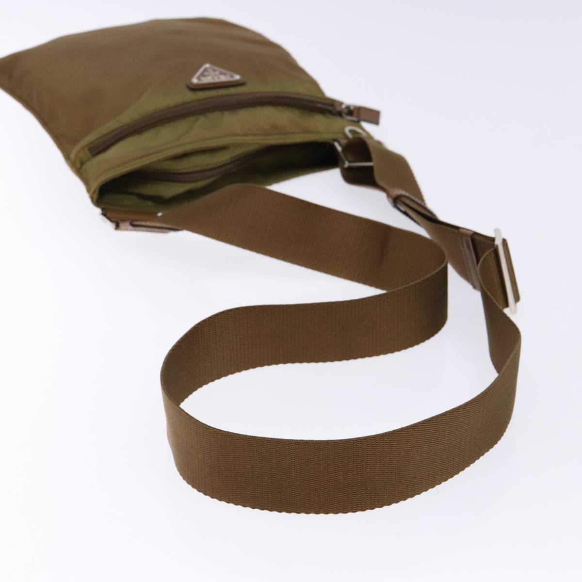 PRADA Shoulder Bag Nylon Brown Silver Auth 137514