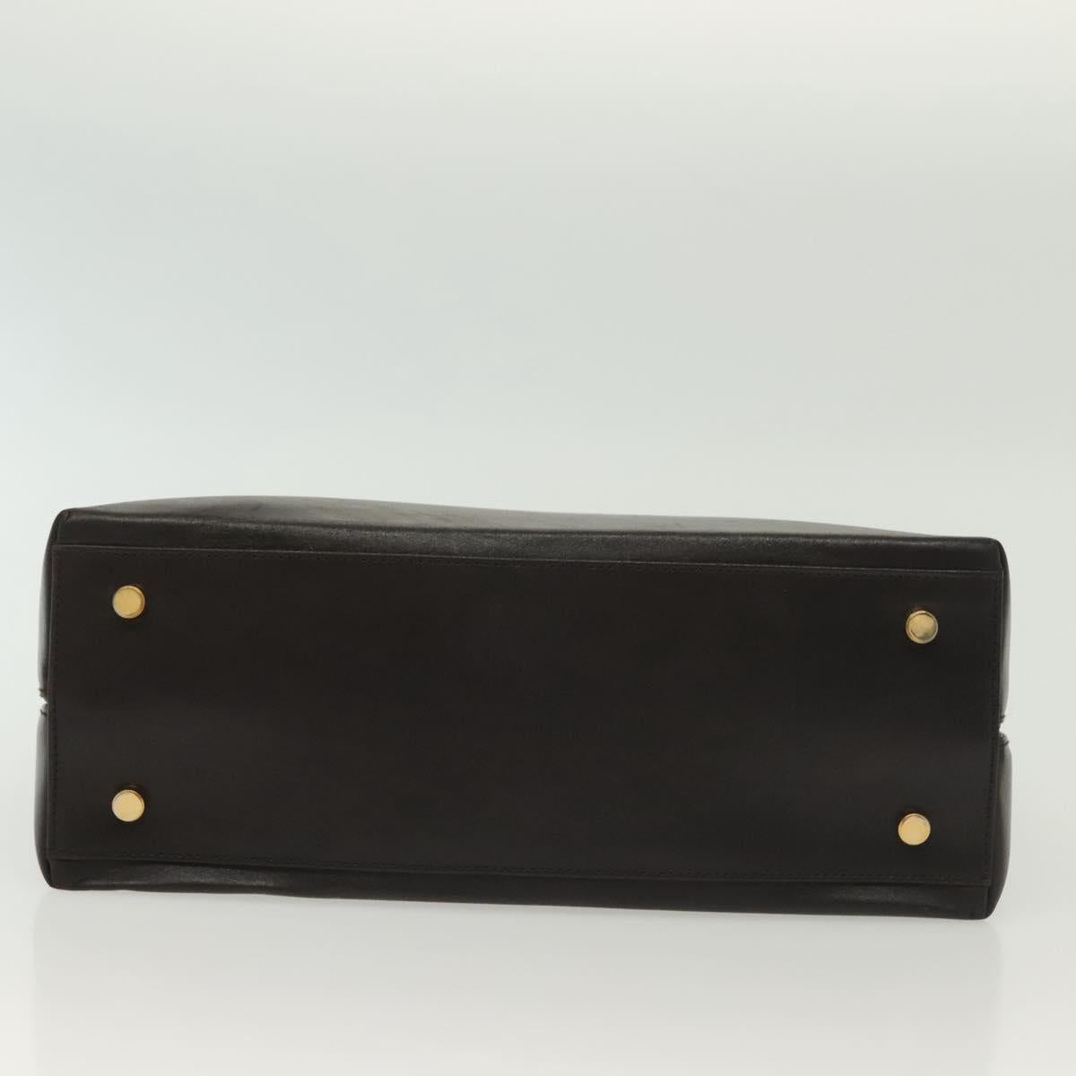 Salvatore Ferragamo Gancini Hand Bag Leather Black Gold Auth 137516