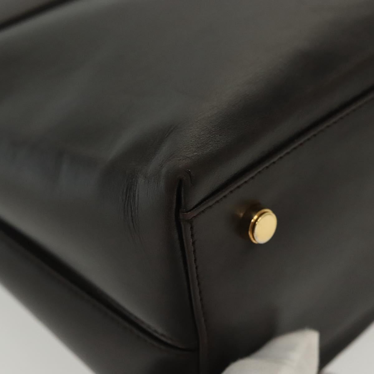 Salvatore Ferragamo Gancini Hand Bag Leather Black Gold Auth 137516