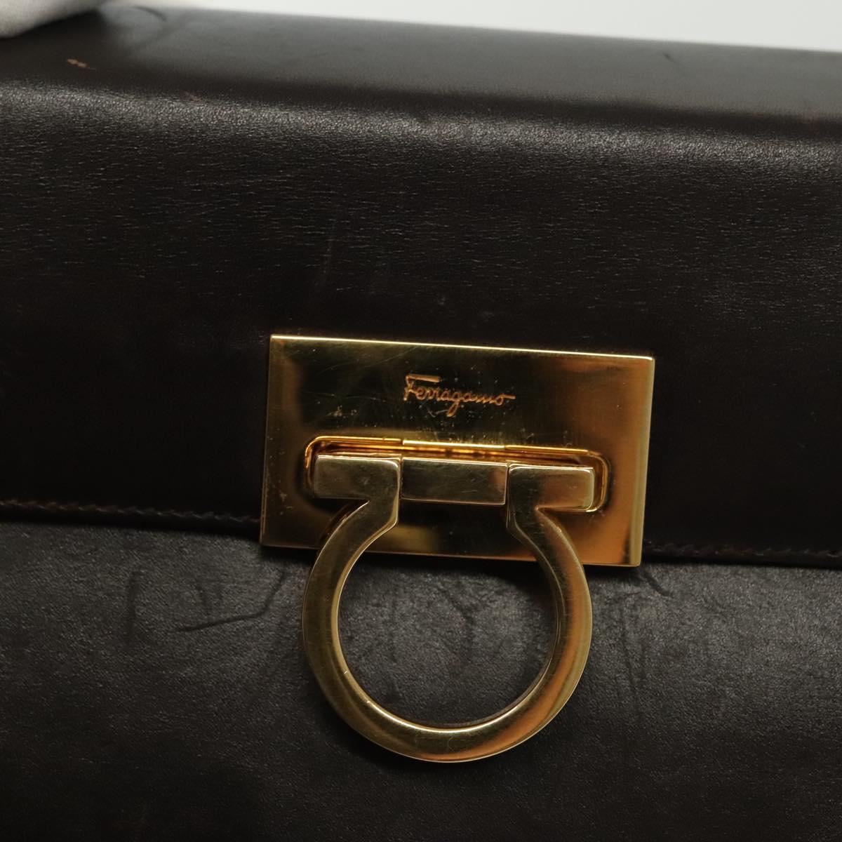Salvatore Ferragamo Gancini Hand Bag Leather Black Gold Auth 137516