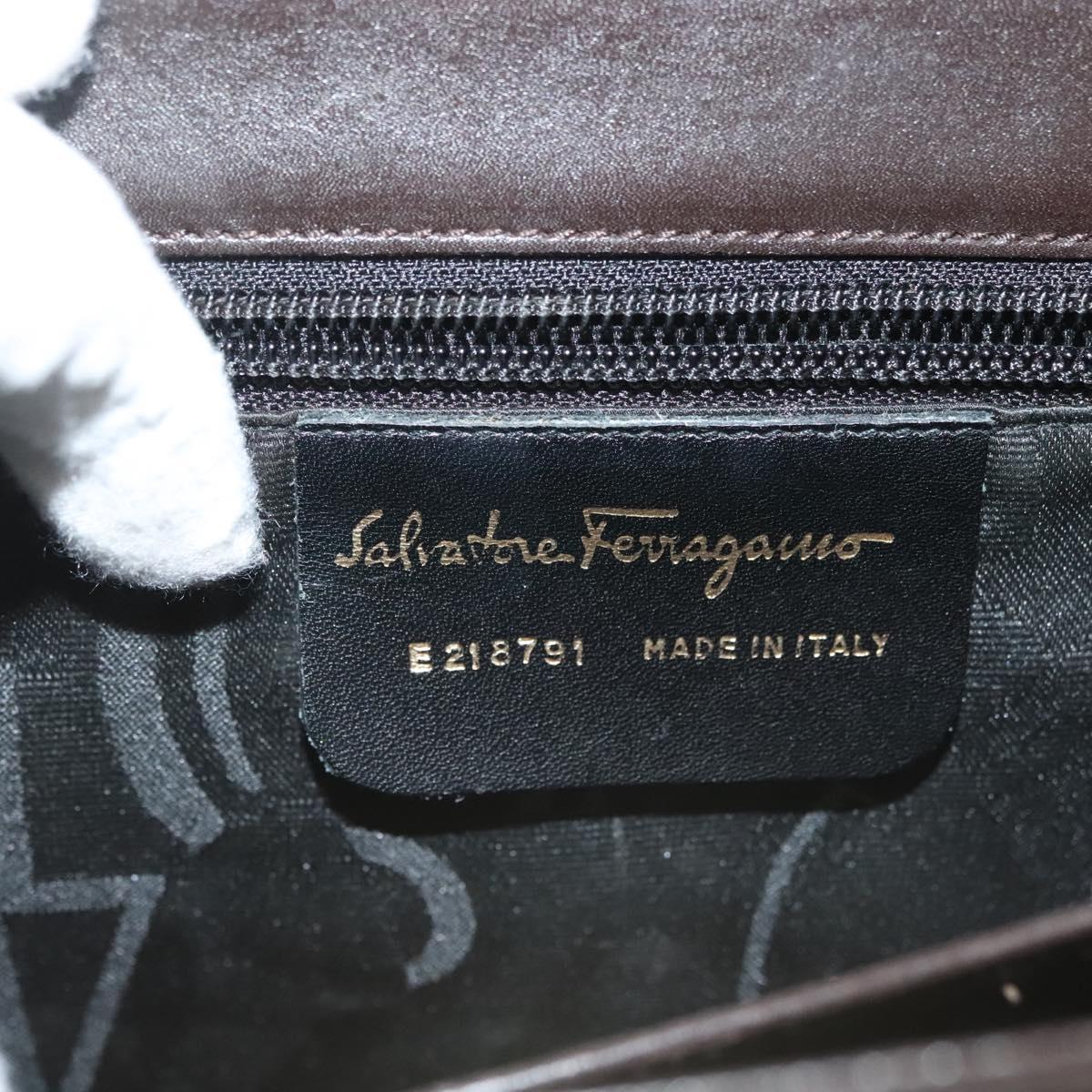 Salvatore Ferragamo Gancini Hand Bag Leather Black Gold Auth 137516