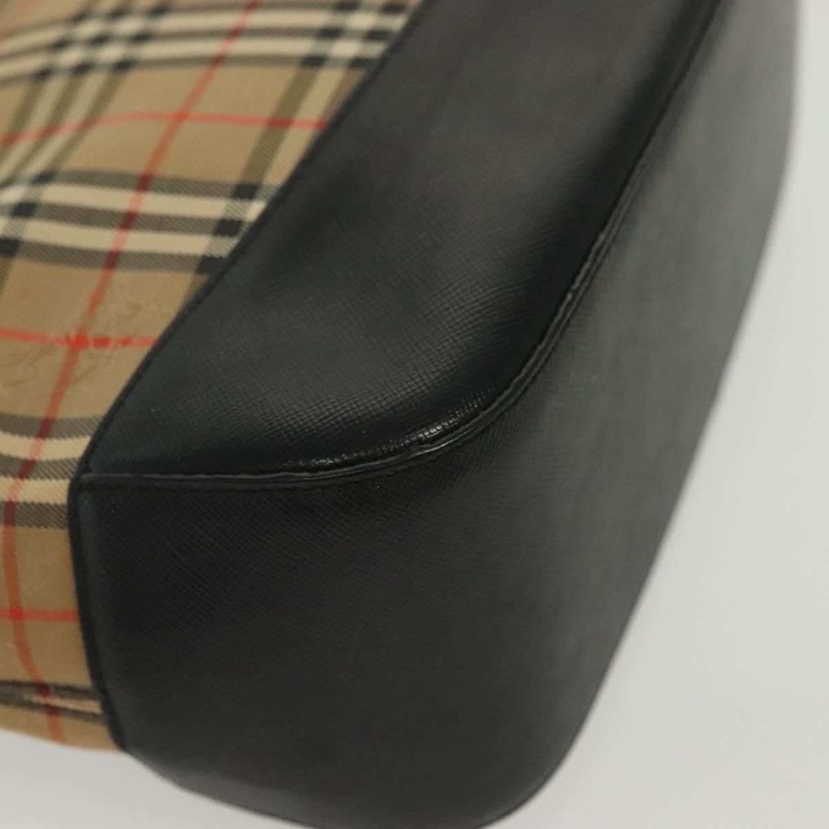 BURBERRY Nova Check Hand Bag Canvas Leather Beige Gold Auth 137517