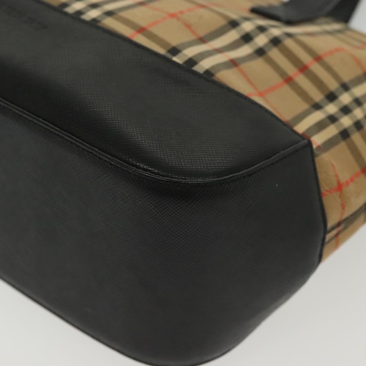 BURBERRY Nova Check Hand Bag Canvas Leather Beige Gold Auth 137517