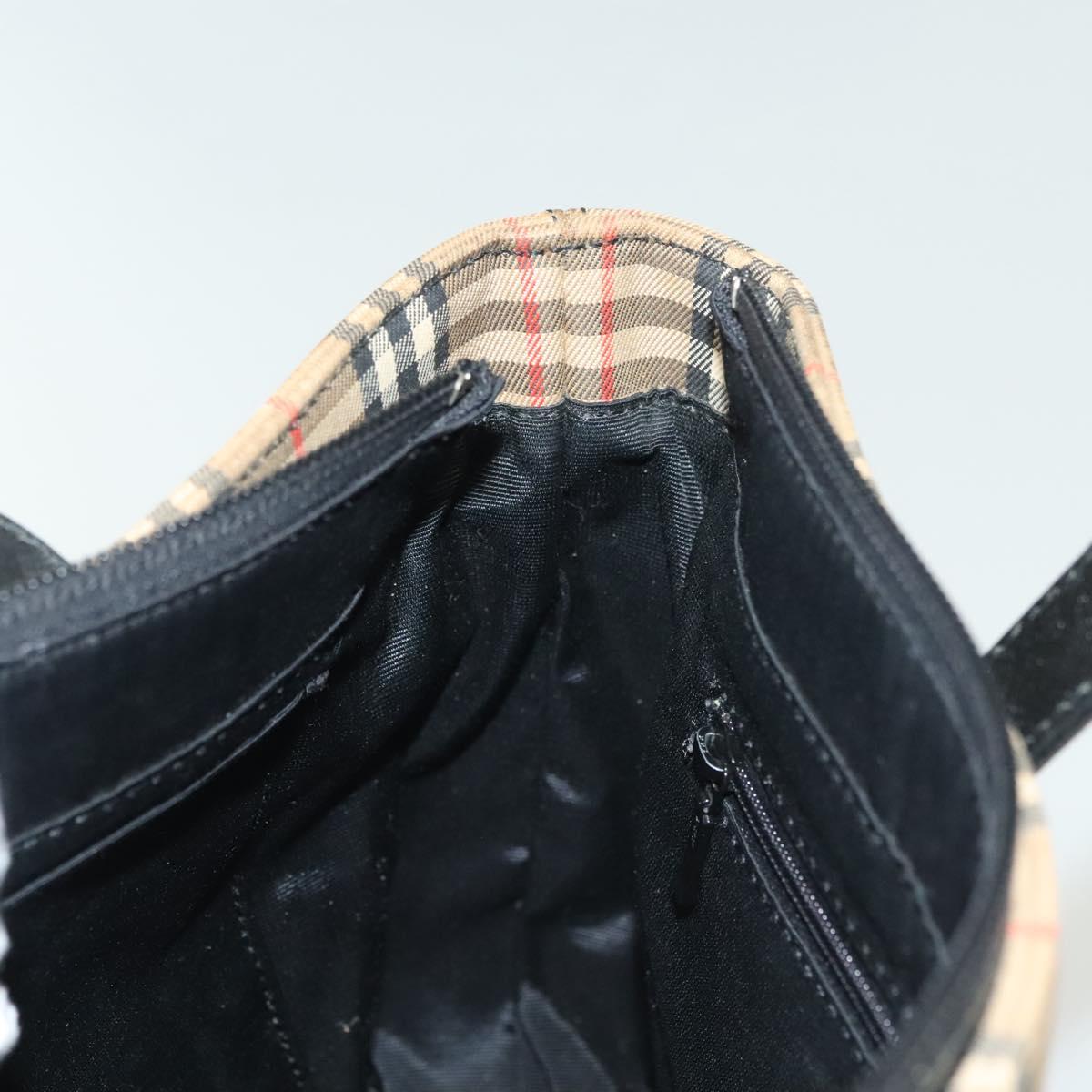 BURBERRY Nova Check Hand Bag Canvas Leather Beige Gold Auth 137517