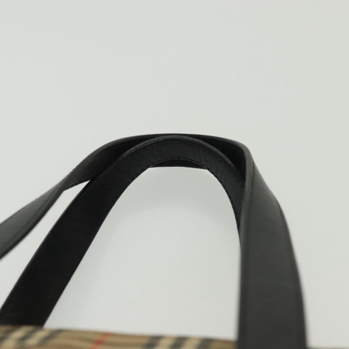 BURBERRY Nova Check Hand Bag Canvas Leather Beige Gold Auth 137517