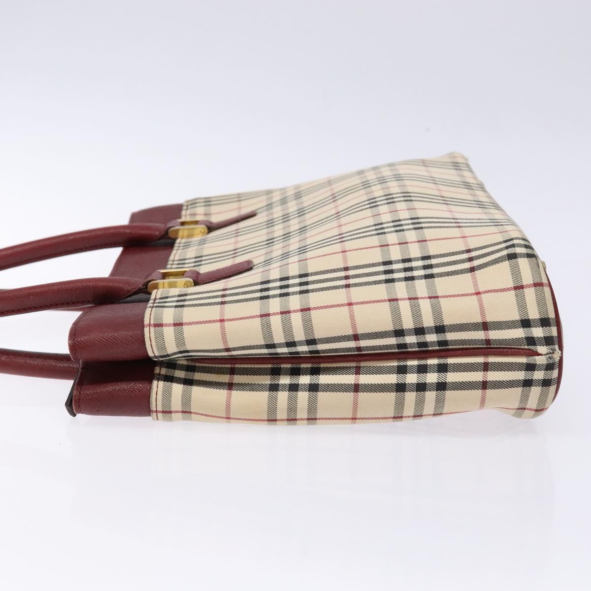BURBERRY Nova Check Hand Bag Canvas Beige Gold Auth 137524