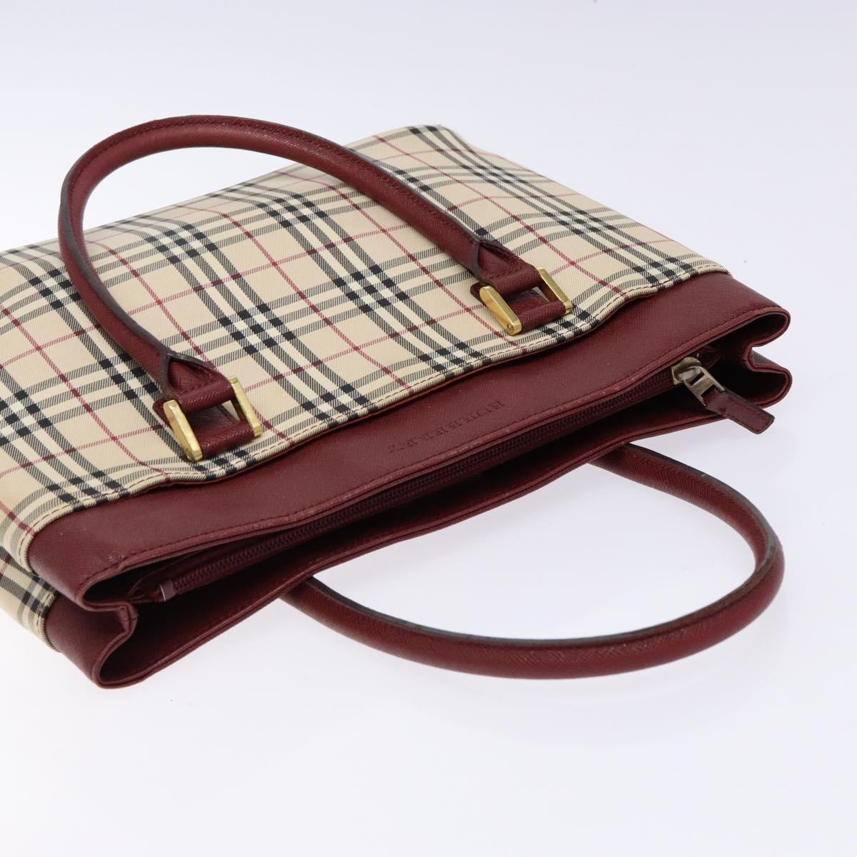 BURBERRY Nova Check Hand Bag Canvas Beige Gold Auth 137524