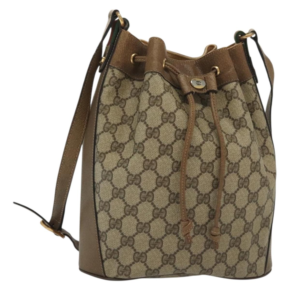 GUCCI GG Supreme Web Sherry Line Shoulder Bag PVC Beige 14 02 034 Auth 137535