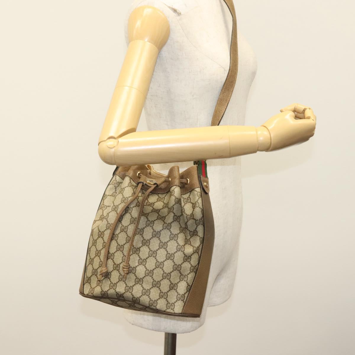 GUCCI GG Supreme Web Sherry Line Shoulder Bag PVC Beige 14 02 034 Auth 137535