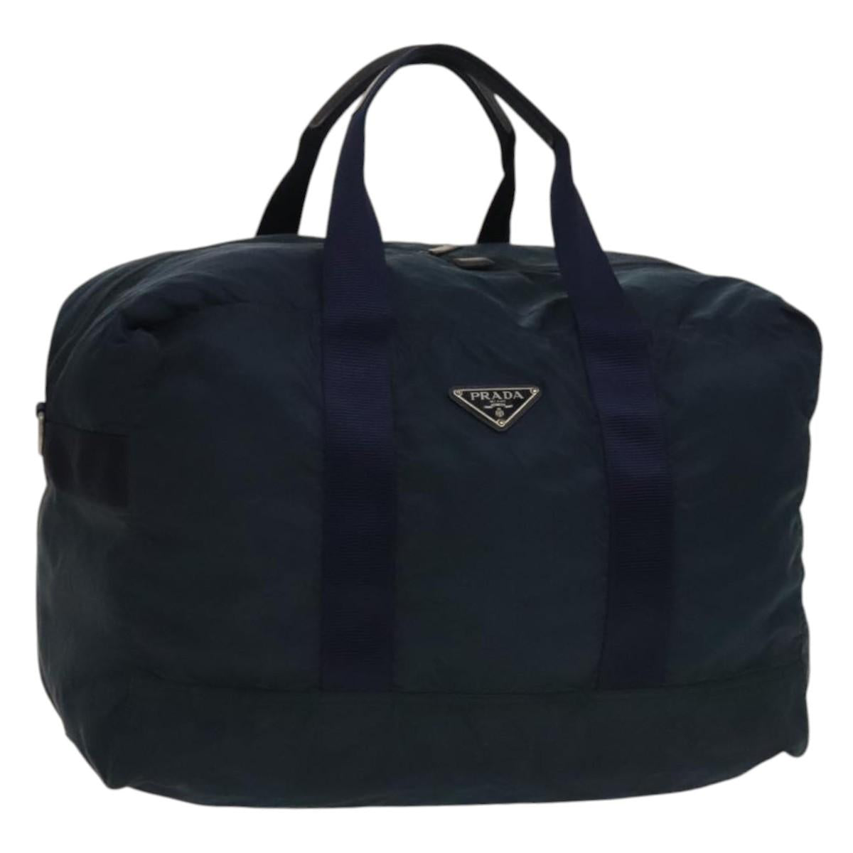 PRADA Boston Bag Nylon Navy Silver Auth 137548