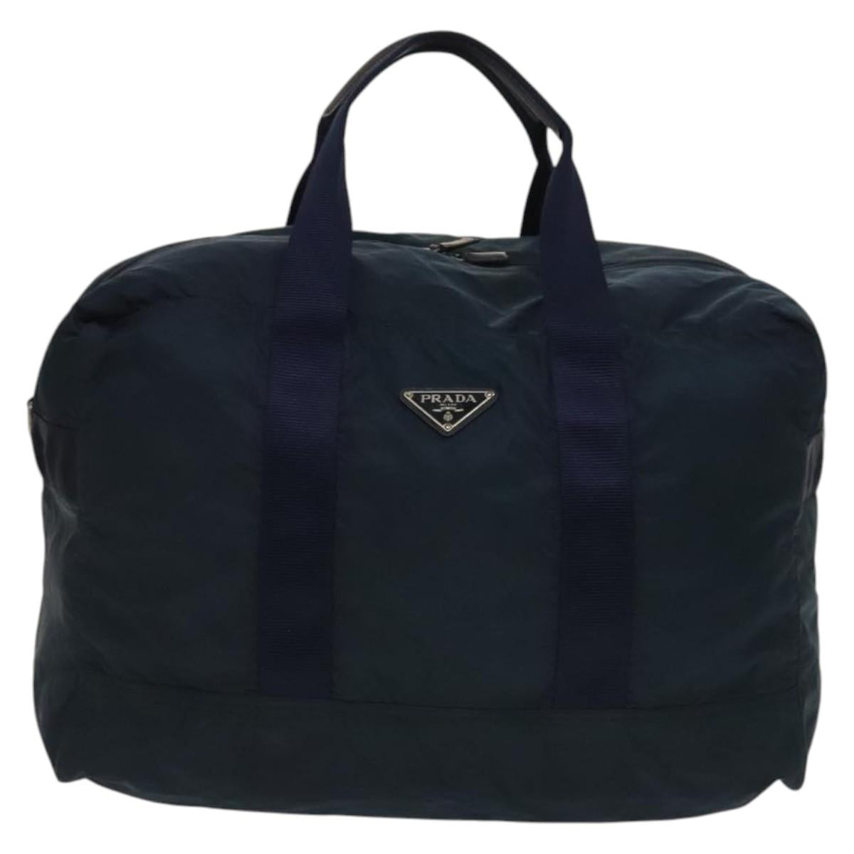 PRADA Boston Bag Nylon Navy Silver Auth 137548