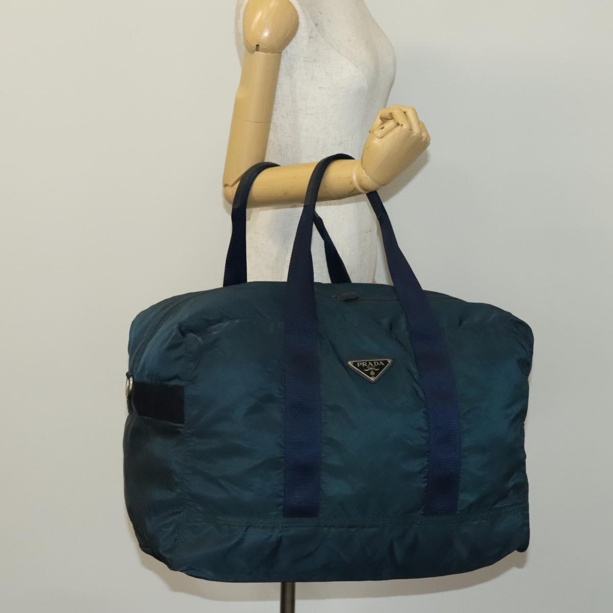 PRADA Boston Bag Nylon Navy Silver Auth 137548