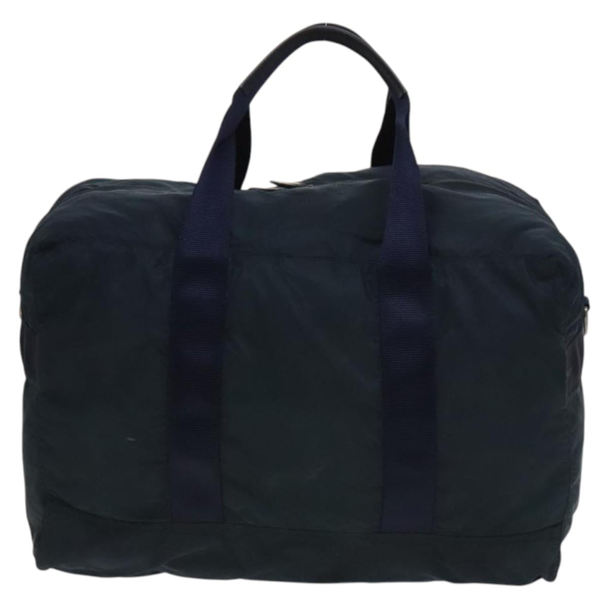 PRADA Boston Bag Nylon Navy Silver Auth 137548