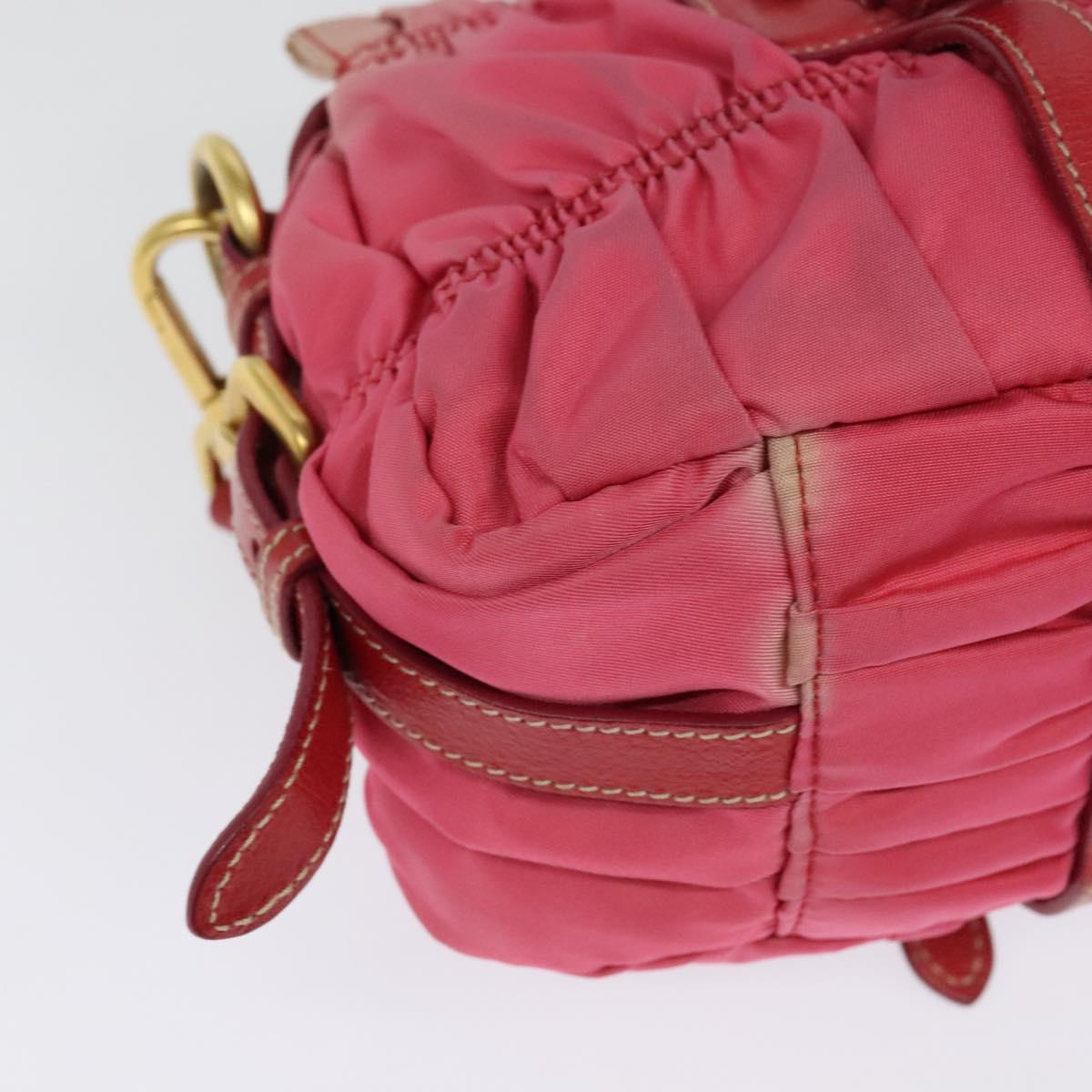 PRADA Gathered Hand Bag Nylon 2way Pink Gold Auth 137550
