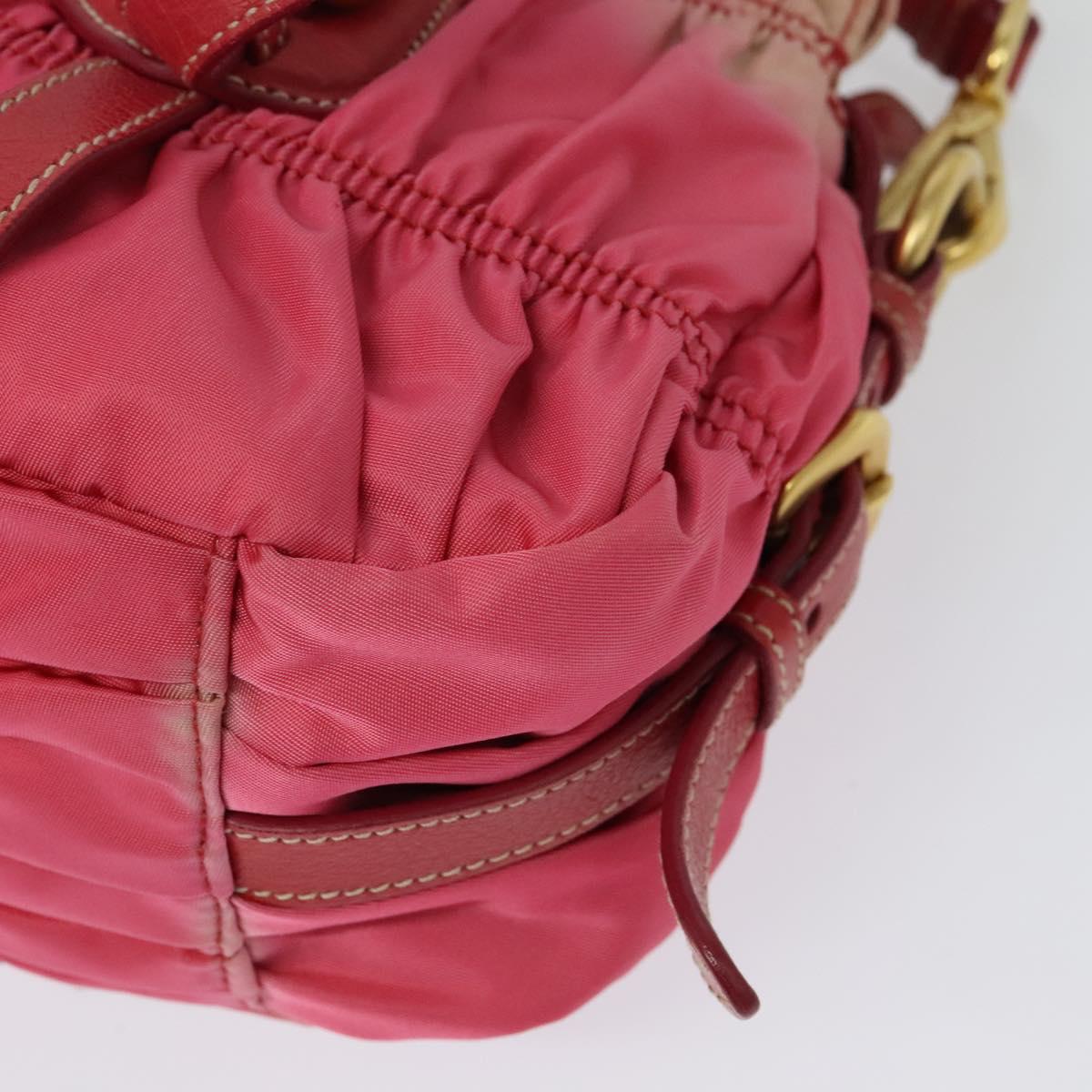 PRADA Gathered Hand Bag Nylon 2way Pink Gold Auth 137550