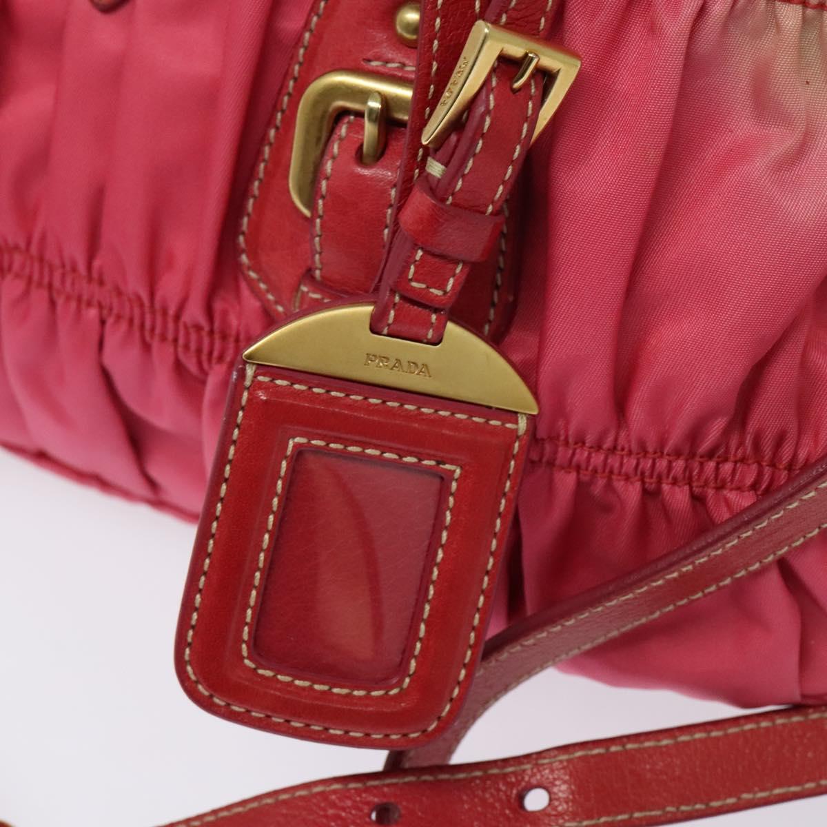 PRADA Gathered Hand Bag Nylon 2way Pink Gold Auth 137550