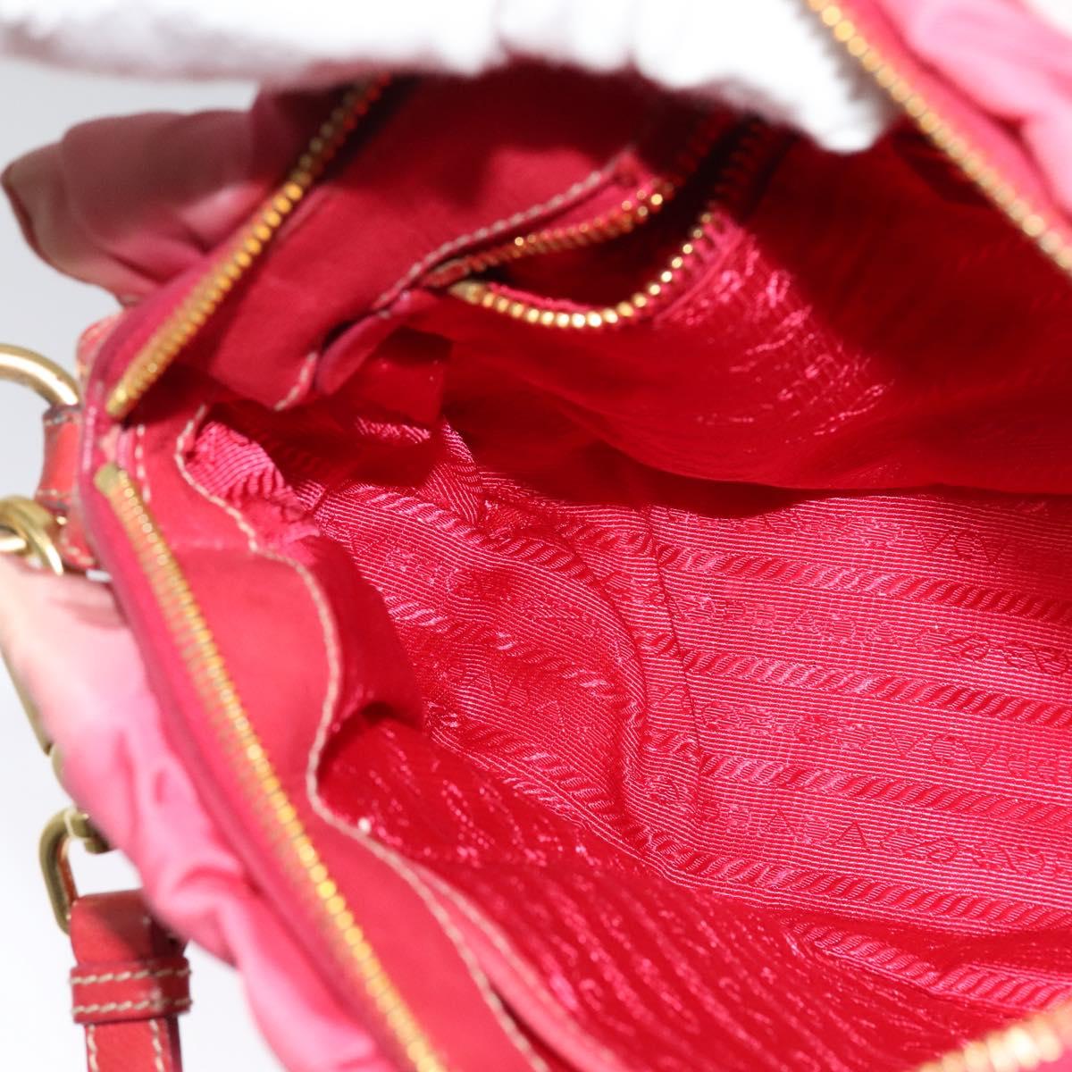 PRADA Gathered Hand Bag Nylon 2way Pink Gold Auth 137550