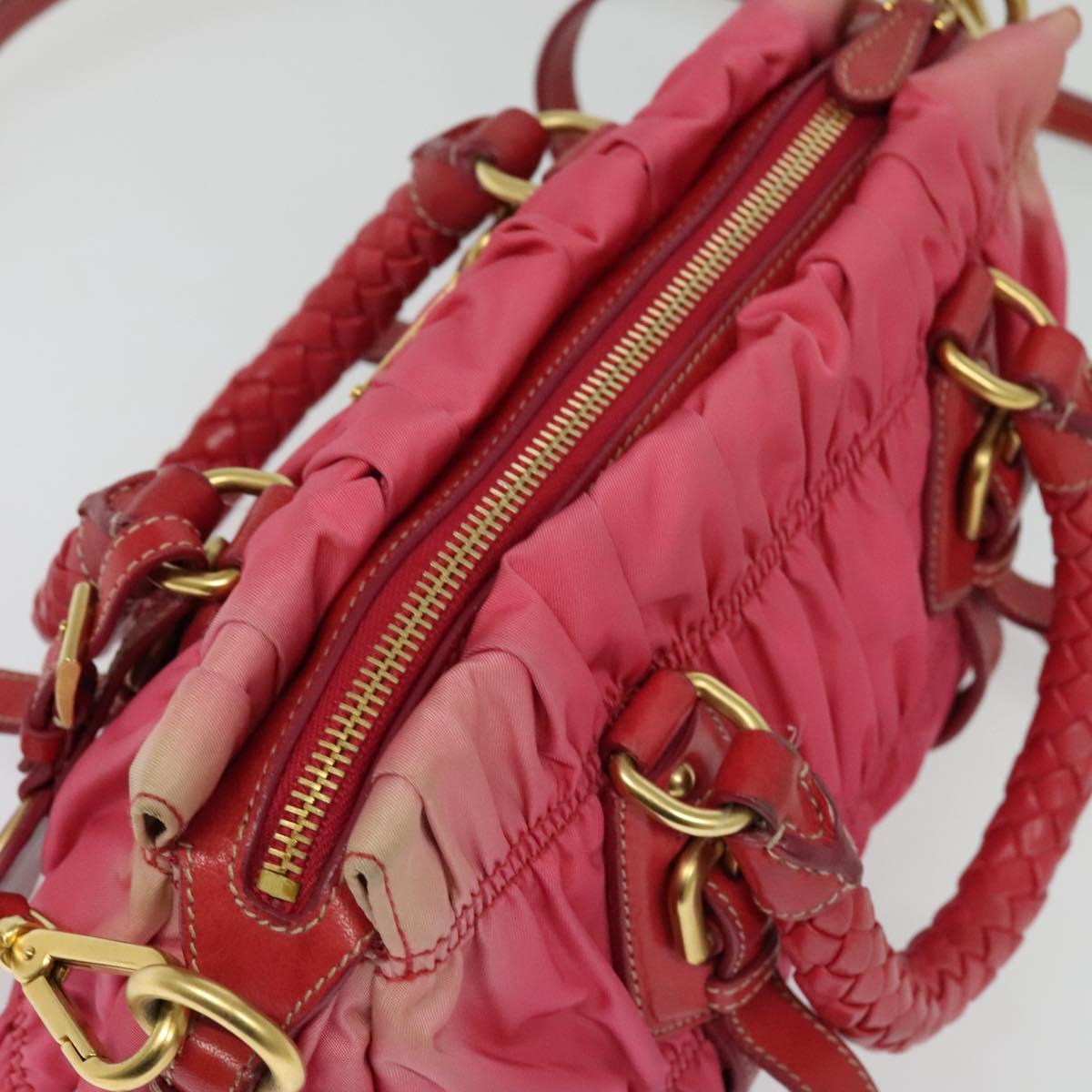 PRADA Gathered Hand Bag Nylon 2way Pink Gold Auth 137550