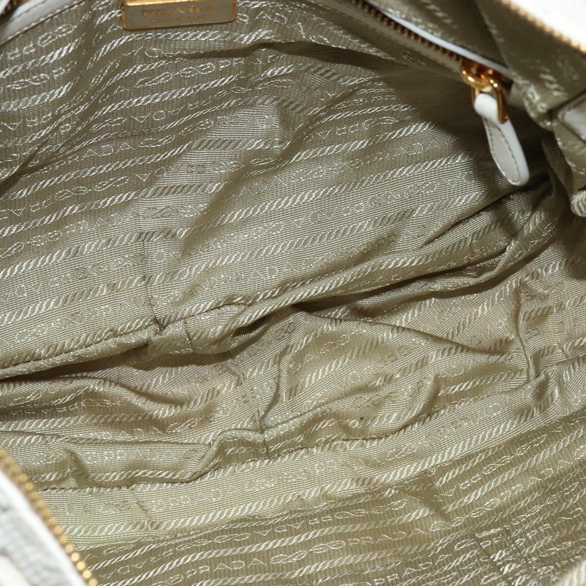 PRADA Gathered Shoulder Bag Leather White Gold Auth 137551