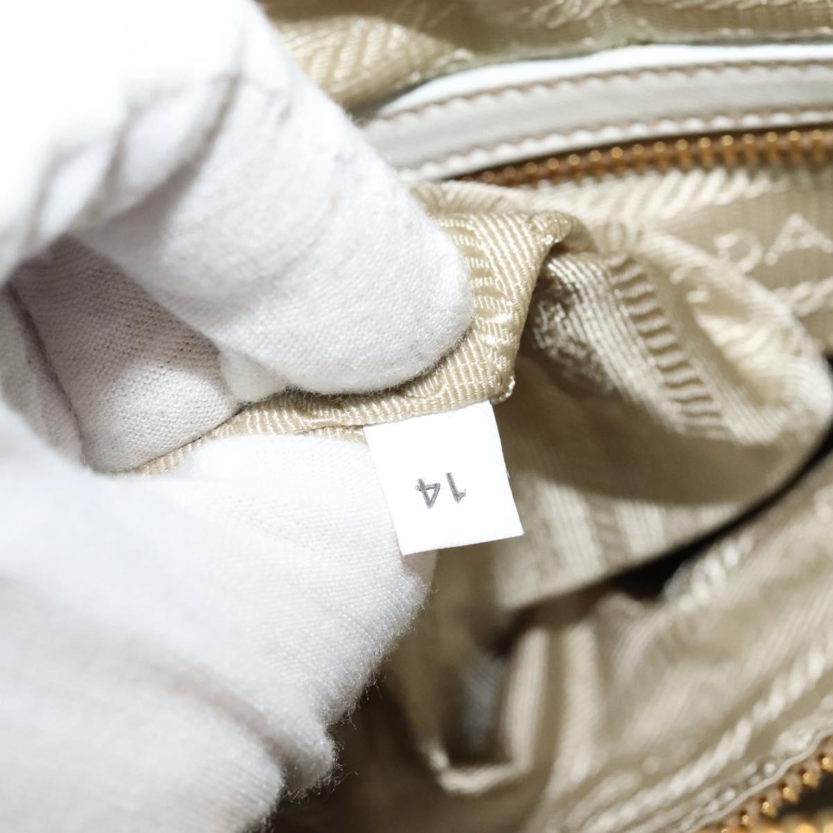 PRADA Gathered Shoulder Bag Leather White Gold Auth 137551