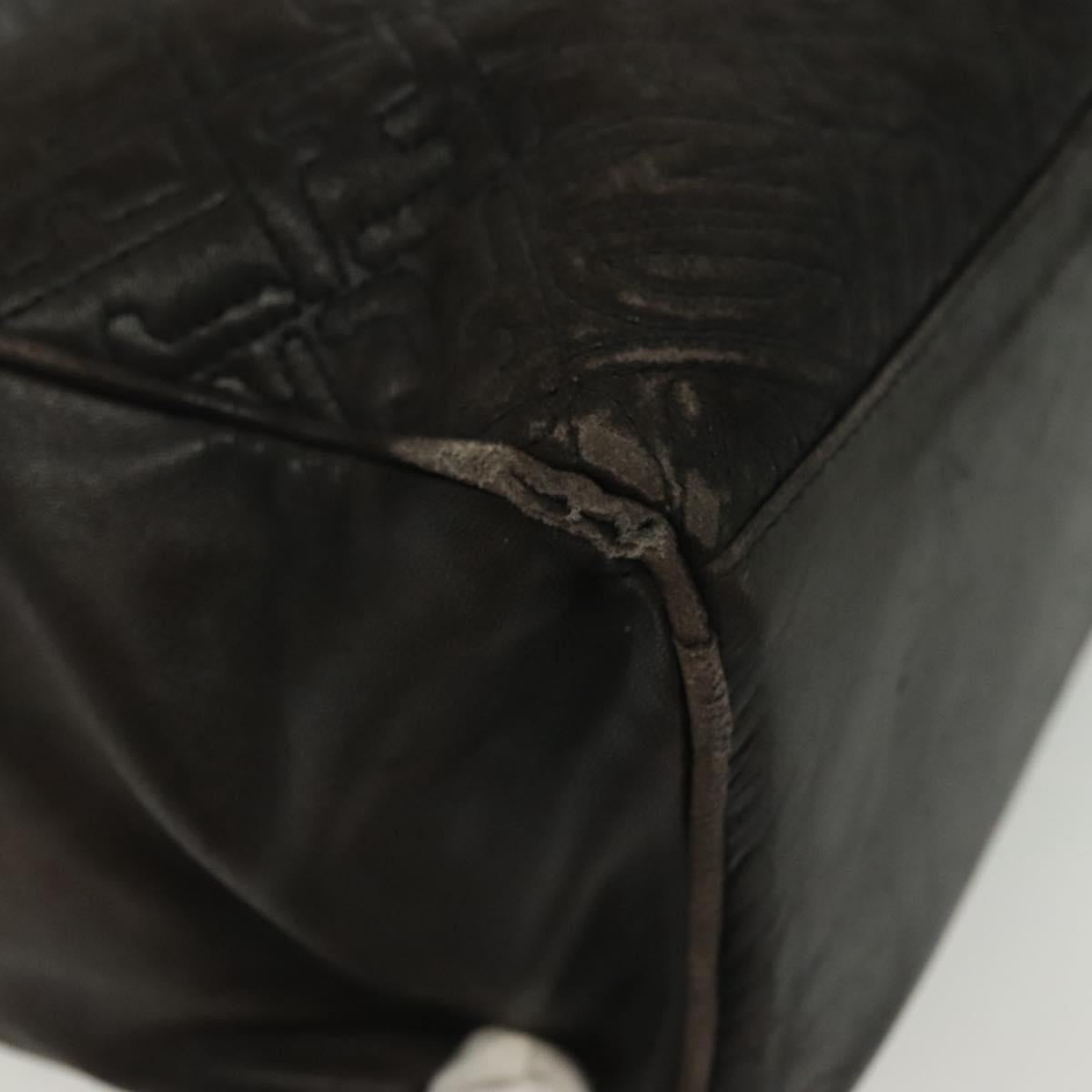 FENDI Hand Bag Leather Black Gold Auth 137552