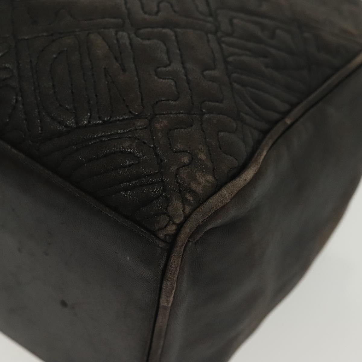 FENDI Hand Bag Leather Black Gold Auth 137552