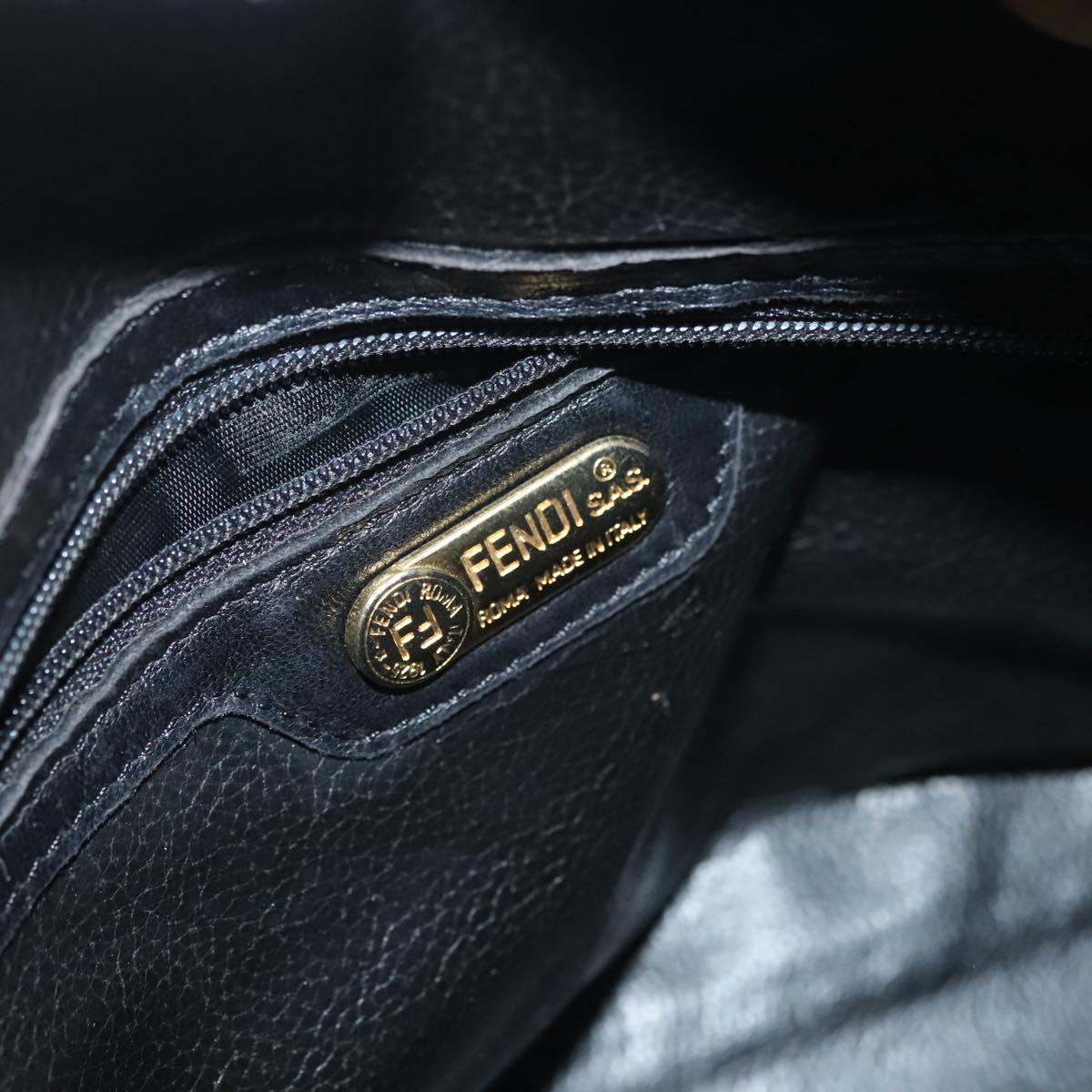 FENDI Hand Bag Leather Black Gold Auth 137552