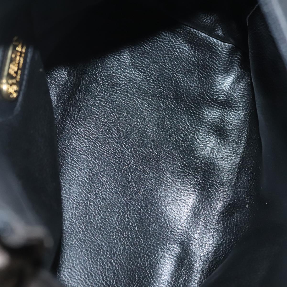 FENDI Hand Bag Leather Black Gold Auth 137552