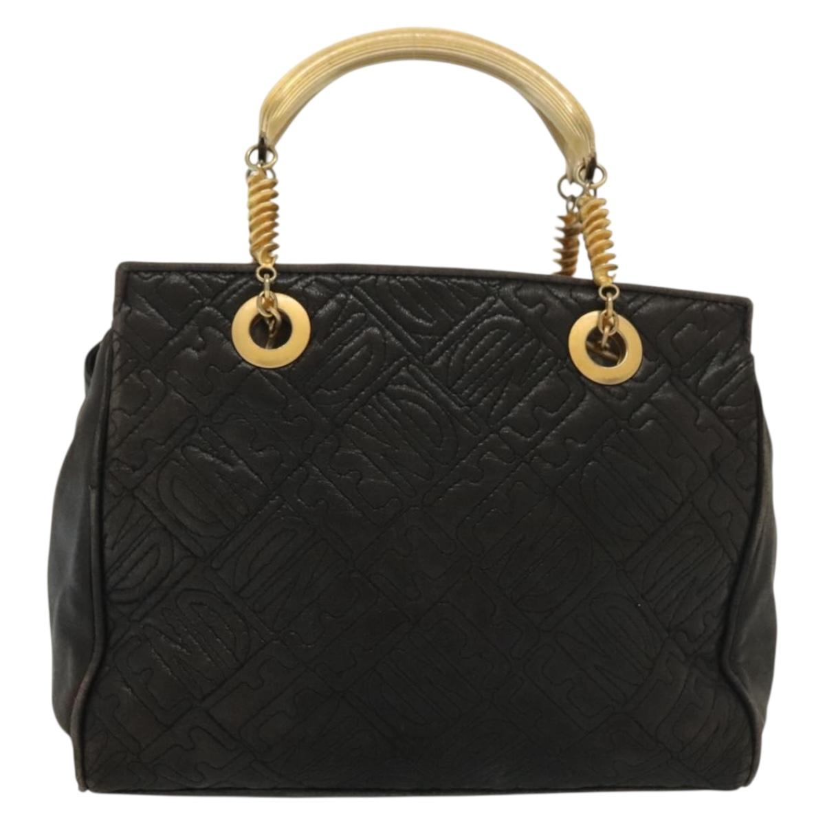 FENDI Hand Bag Leather Black Gold Auth 137552