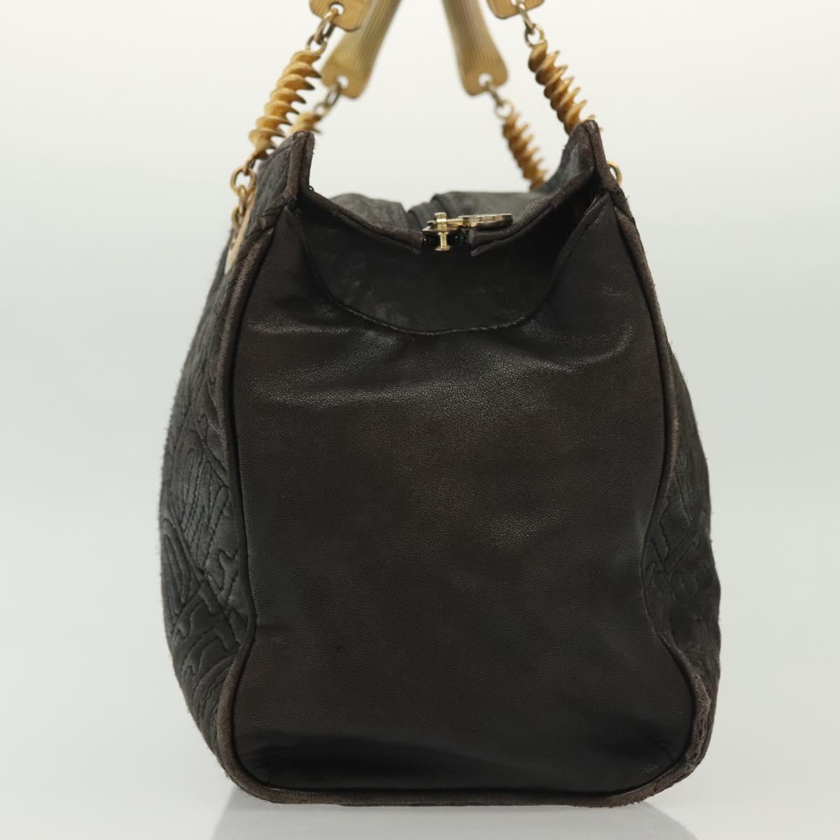 FENDI Hand Bag Leather Black Gold Auth 137552