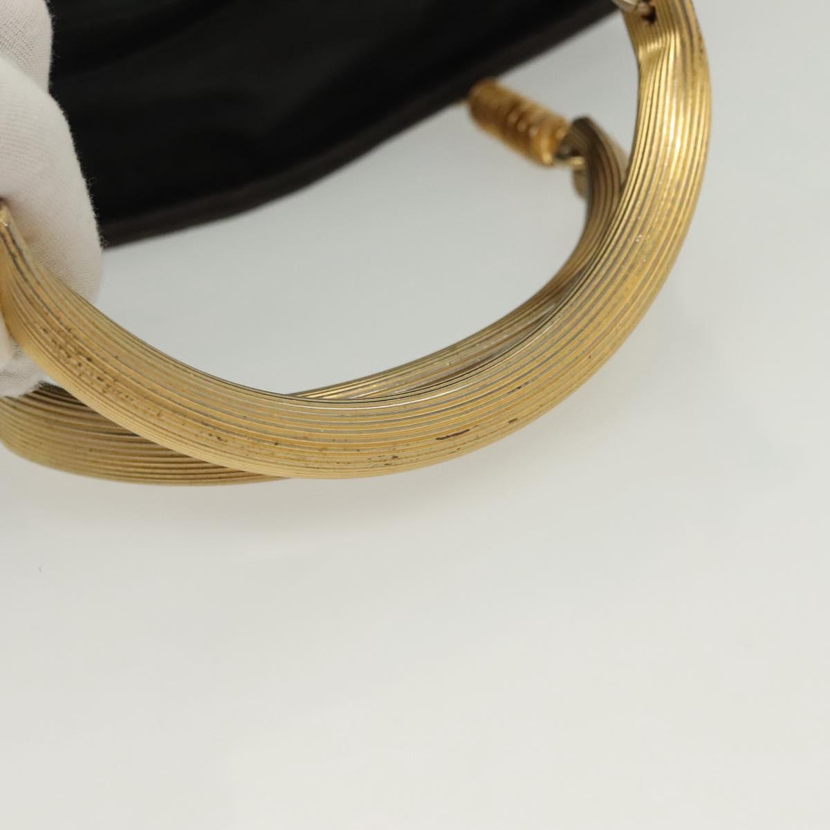 FENDI Hand Bag Leather Black Gold Auth 137552