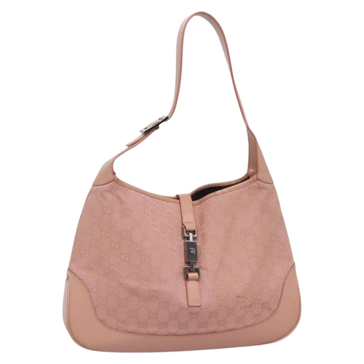 GUCCI GG Canvas Jackie Shoulder Bag Pink Silver 001 3346 3444 Auth 137563