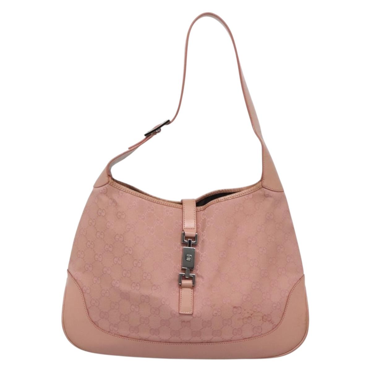 GUCCI GG Canvas Jackie Shoulder Bag Pink Silver 001 3346 3444 Auth 137563