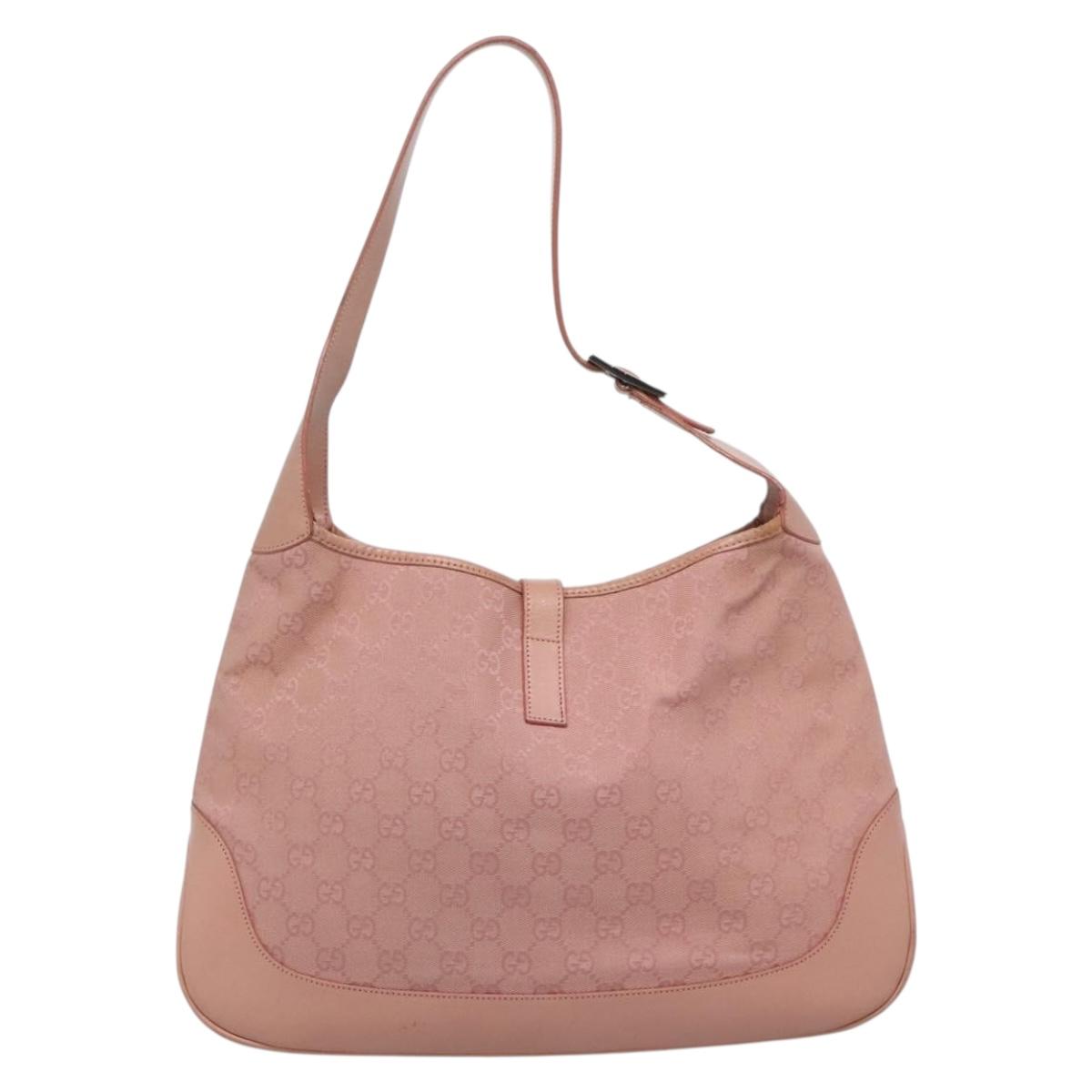 GUCCI GG Canvas Jackie Shoulder Bag Pink Silver 001 3346 3444 Auth 137563