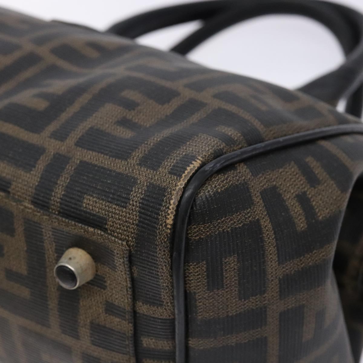 FENDI Zucca Canvas Hand Bag Brown Black Auth 137564
