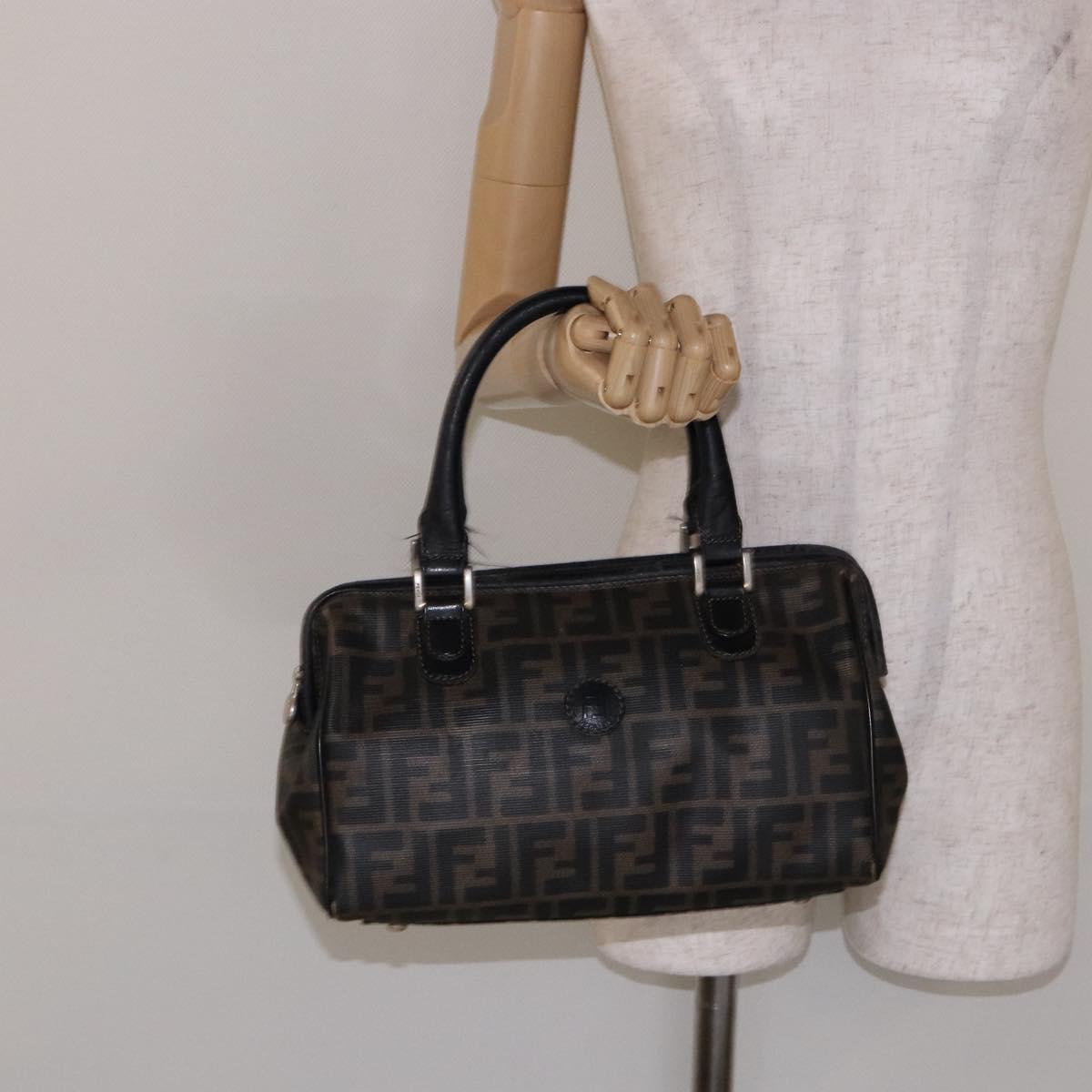 FENDI Zucca Canvas Hand Bag Brown Black Auth 137564