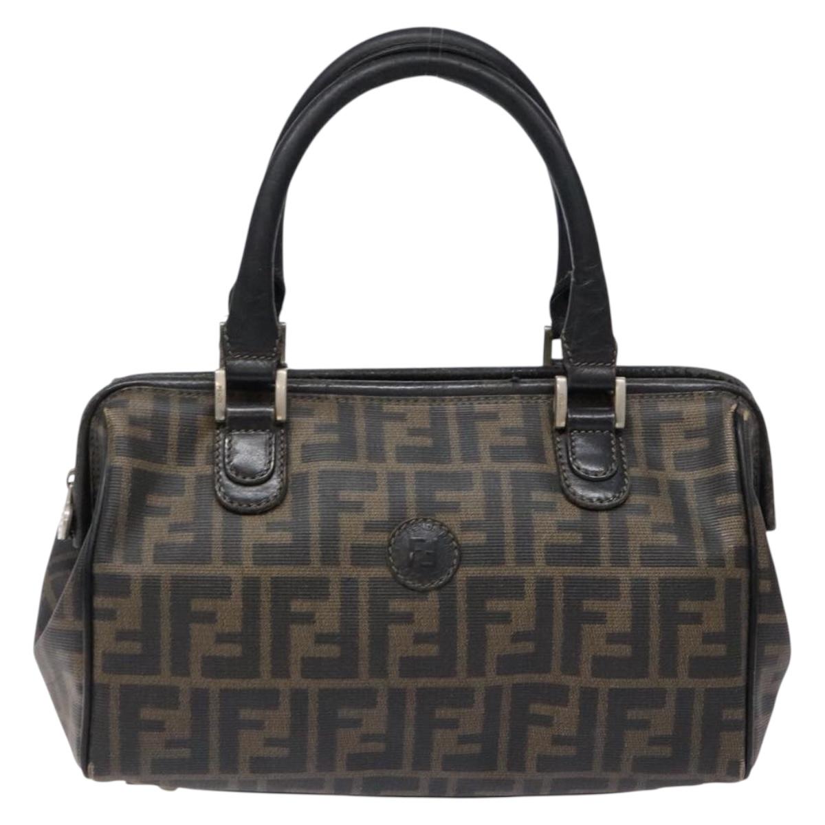 FENDI Zucca Canvas Hand Bag Brown Black Auth 137564