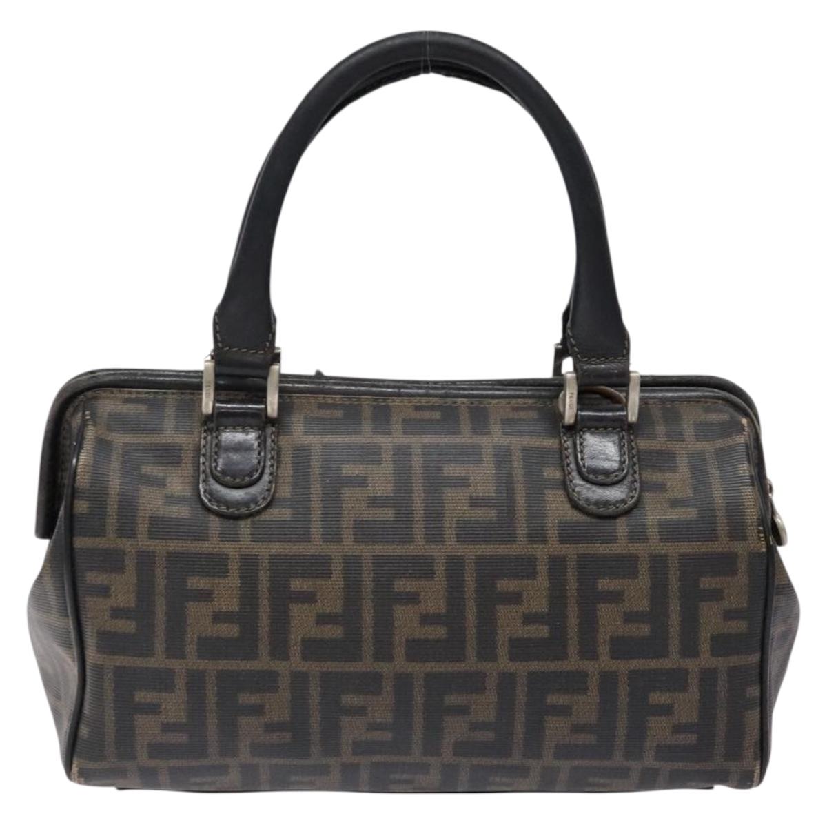 FENDI Zucca Canvas Hand Bag Brown Black Auth 137564