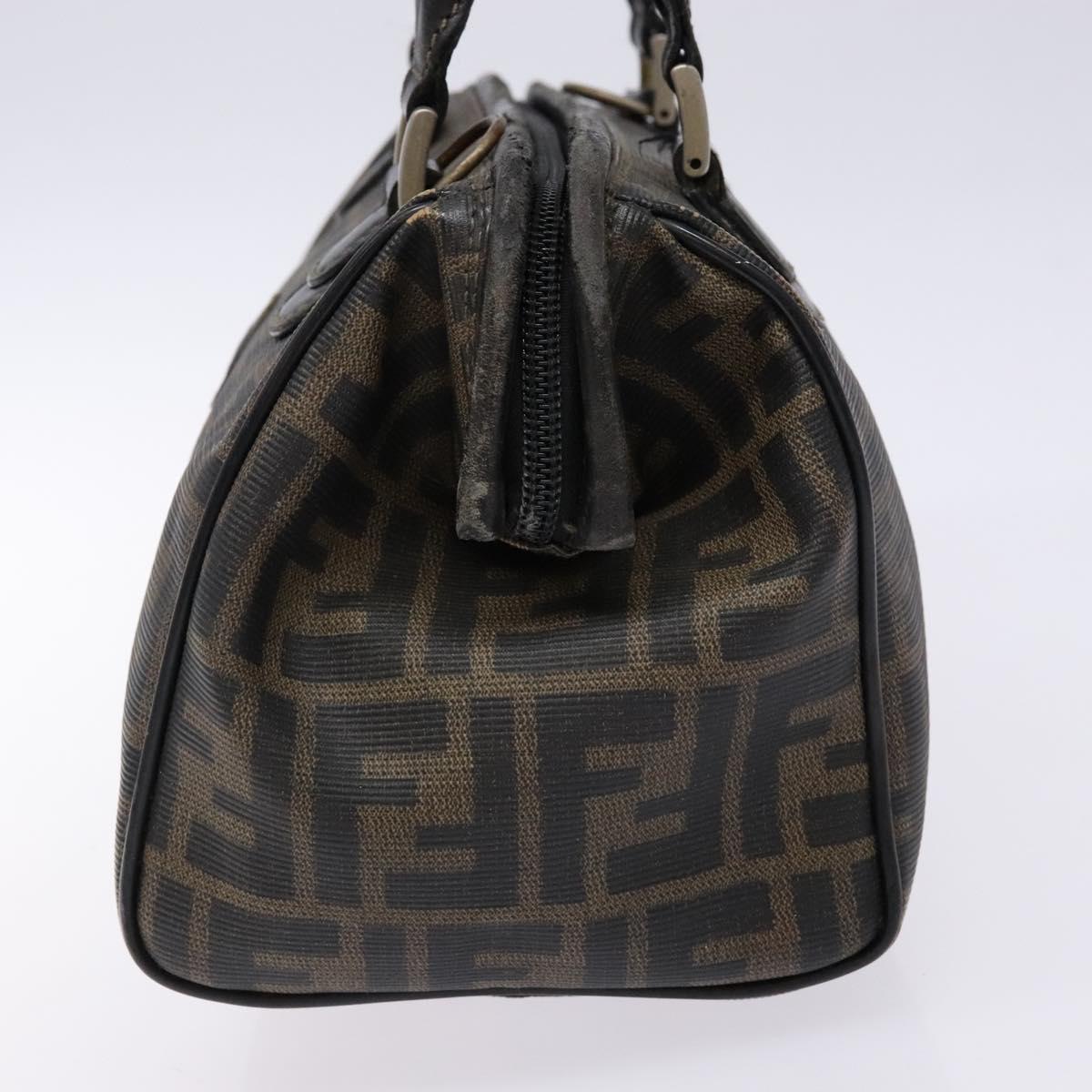 FENDI Zucca Canvas Hand Bag Brown Black Auth 137564