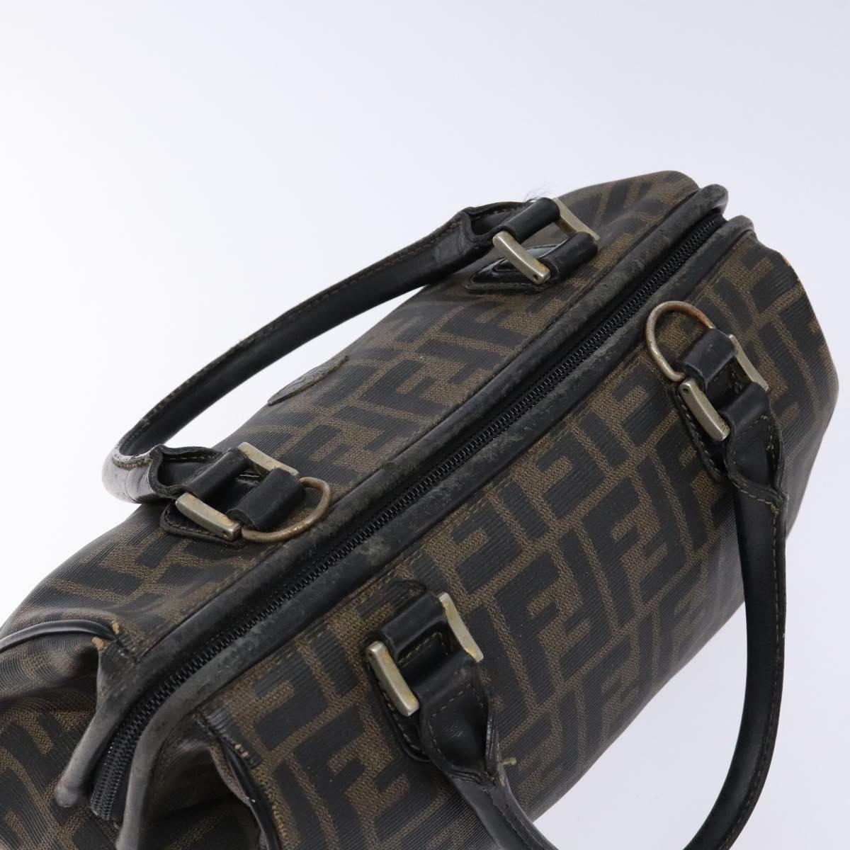 FENDI Zucca Canvas Hand Bag Brown Black Auth 137564