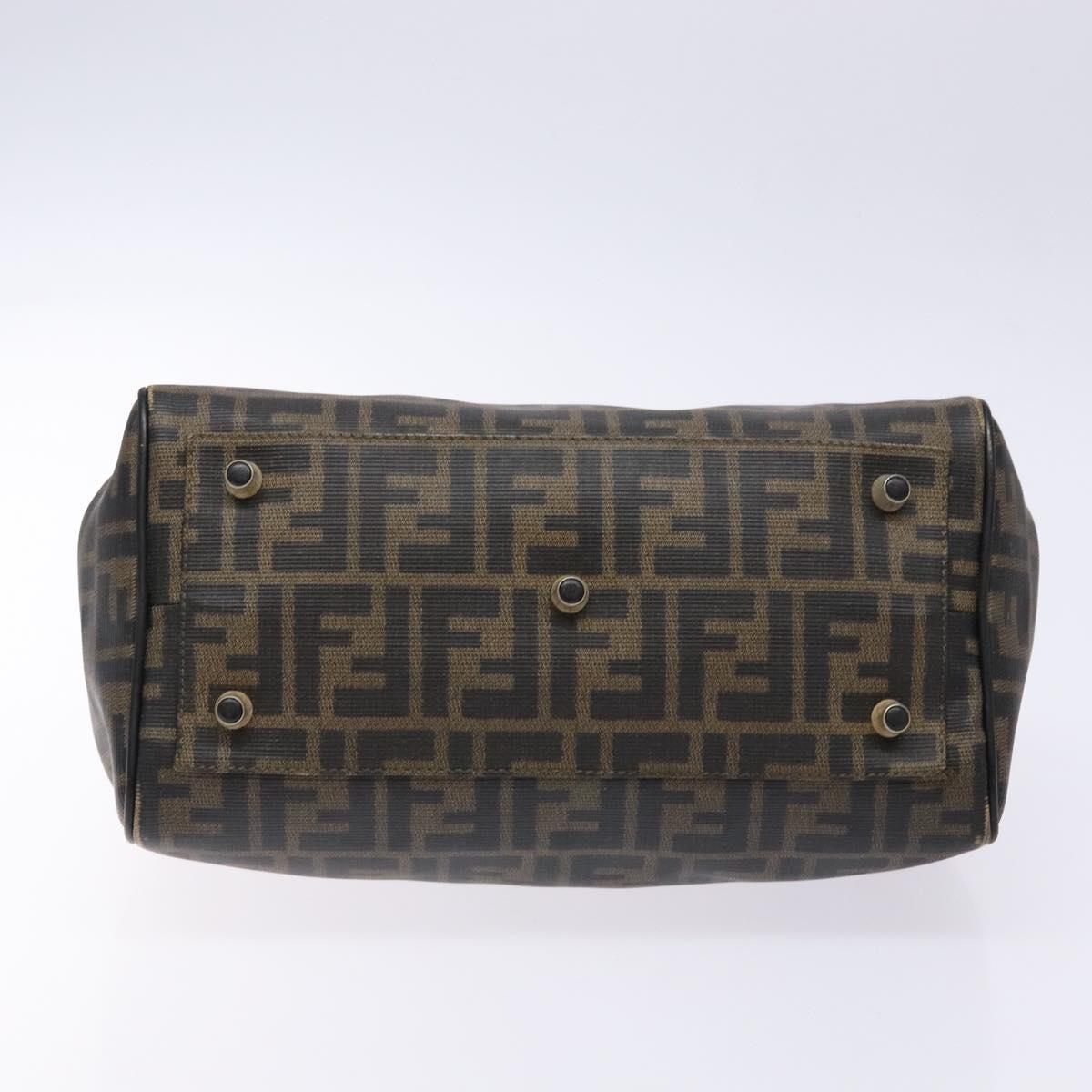 FENDI Zucca Canvas Hand Bag Brown Black Auth 137564