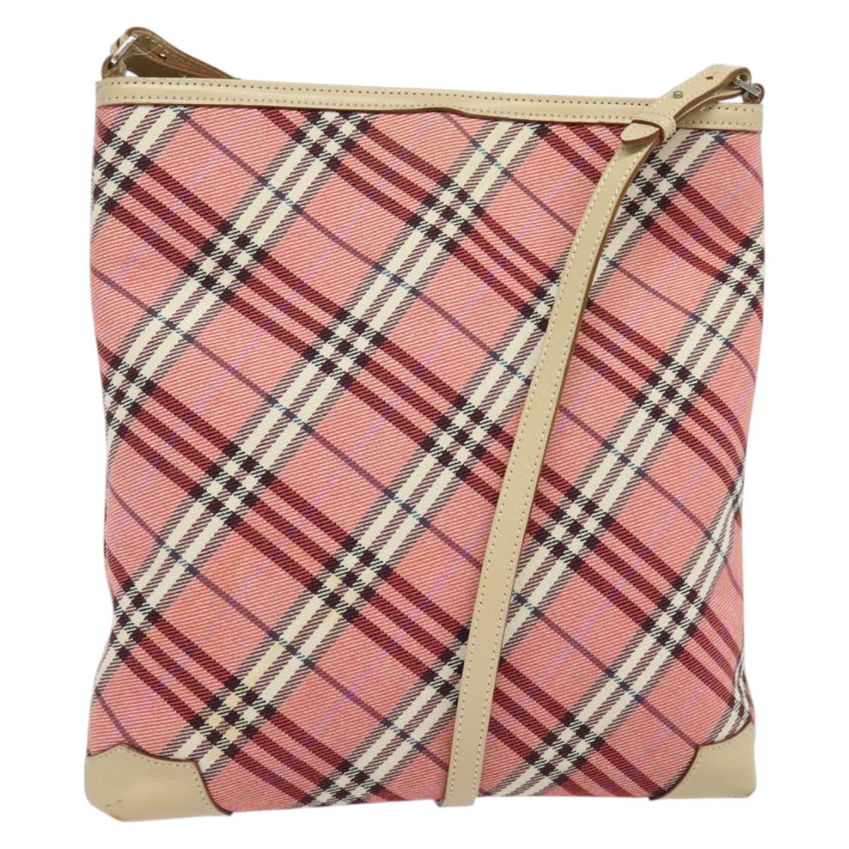 BURBERRY Nova Check Blue Label Shoulder Bag Canvas Leather Pink Auth 137567