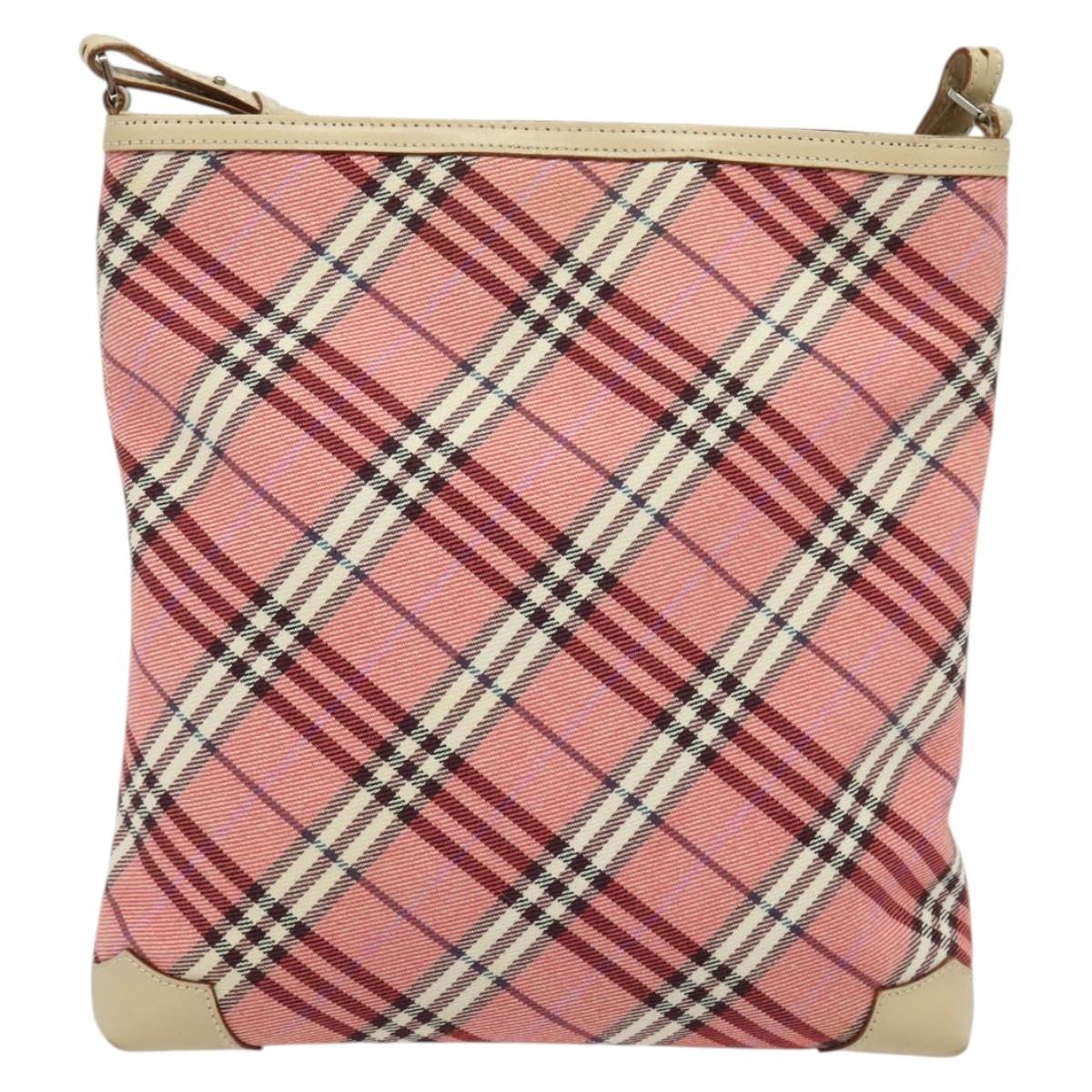 BURBERRY Nova Check Blue Label Shoulder Bag Canvas Leather Pink Auth 137567