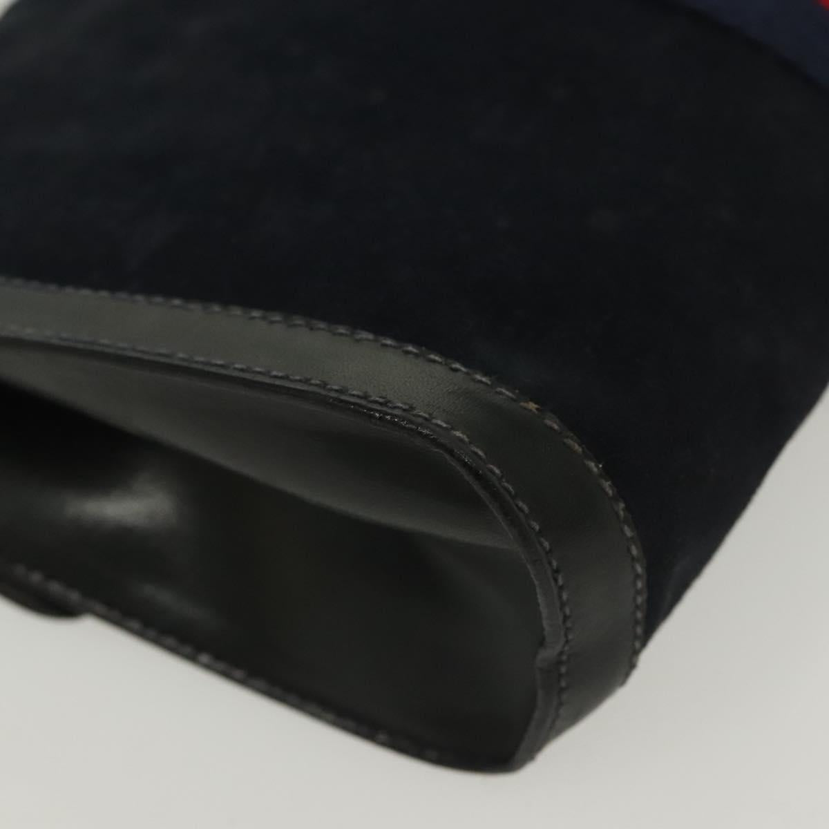 GUCCI Sherry Line Clutch Bag Suede Navy Red gold Auth 137579