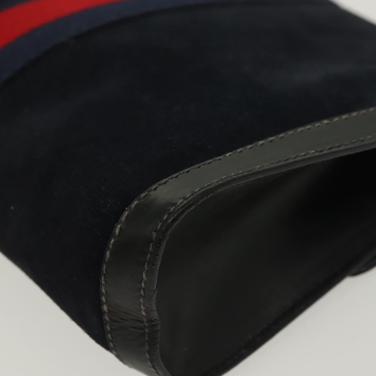 GUCCI Sherry Line Clutch Bag Suede Navy Red gold Auth 137579