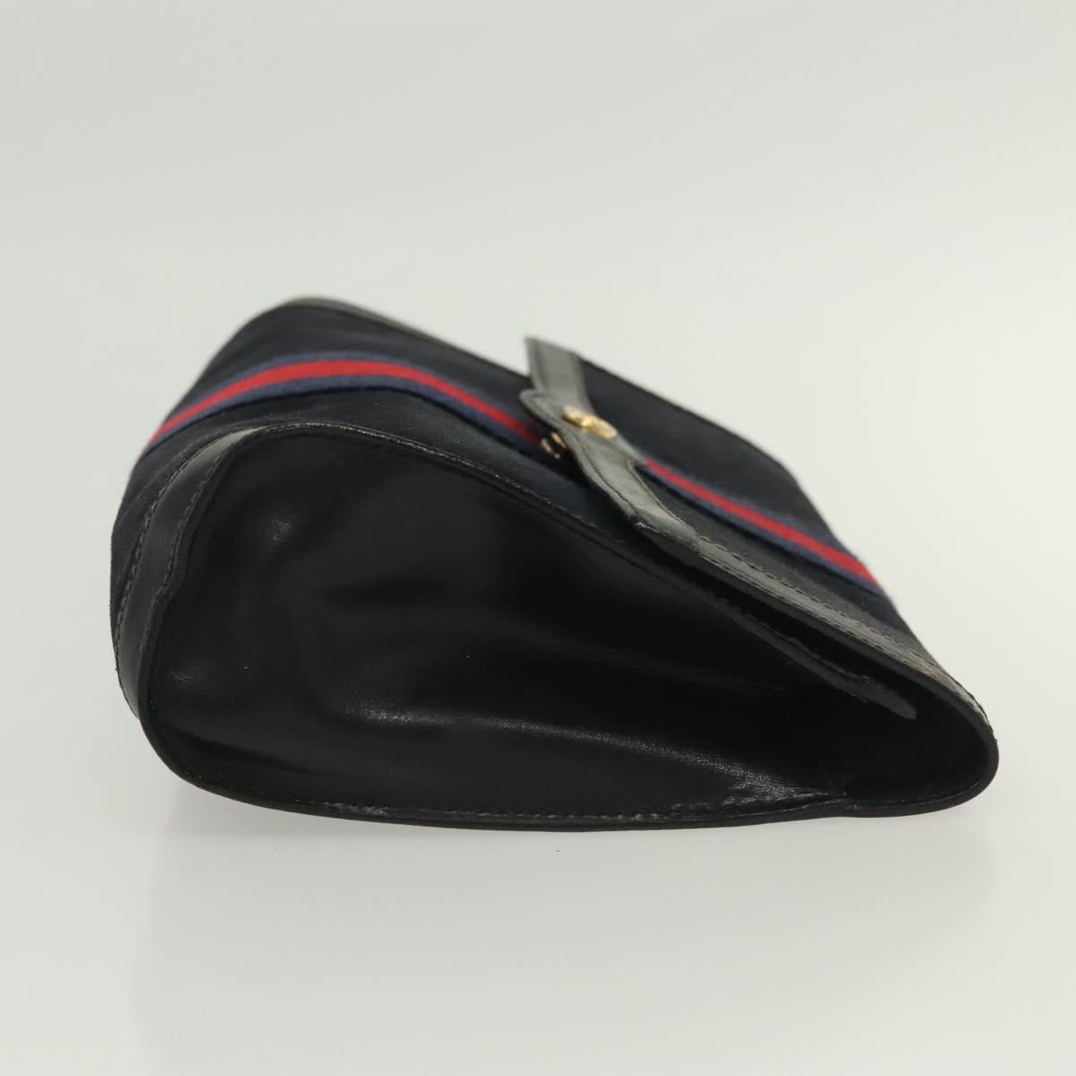 GUCCI Sherry Line Clutch Bag Suede Navy Red gold Auth 137579