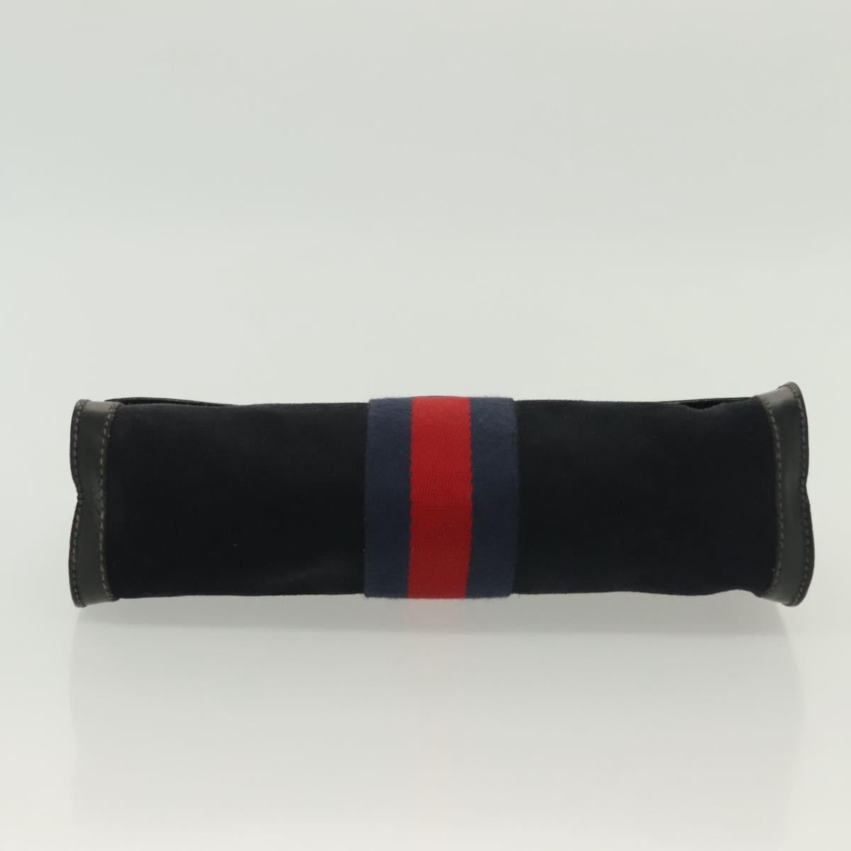 GUCCI Sherry Line Clutch Bag Suede Navy Red gold Auth 137579