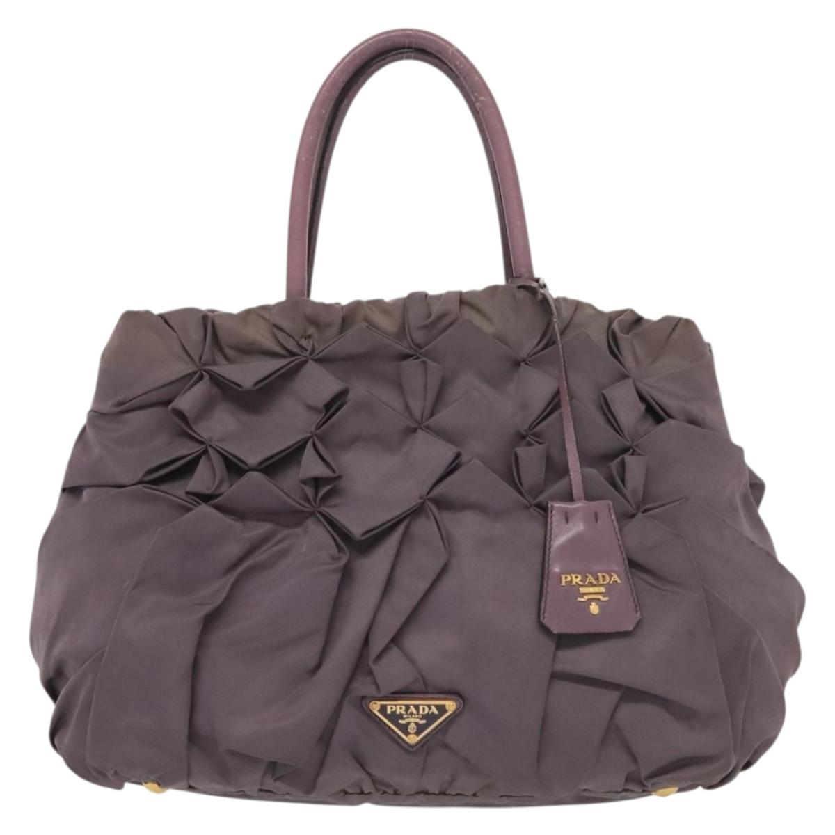 PRADA Hand Bag Nylon Purple Gold Auth 137586